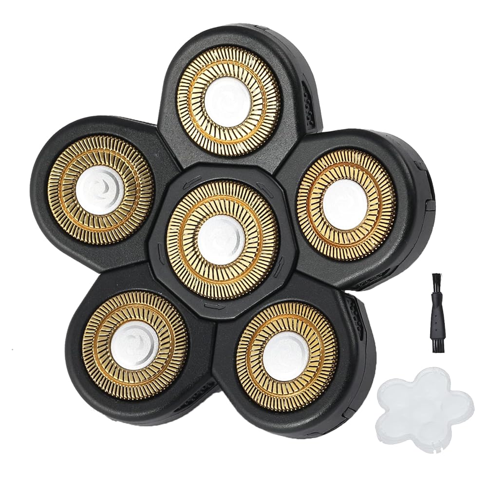 6 Blades Electric Shaver Replacement Heads Upgrade Razor Shaver Replaceable Floating Blades Wet and Dry for Bald and Face (Gold)