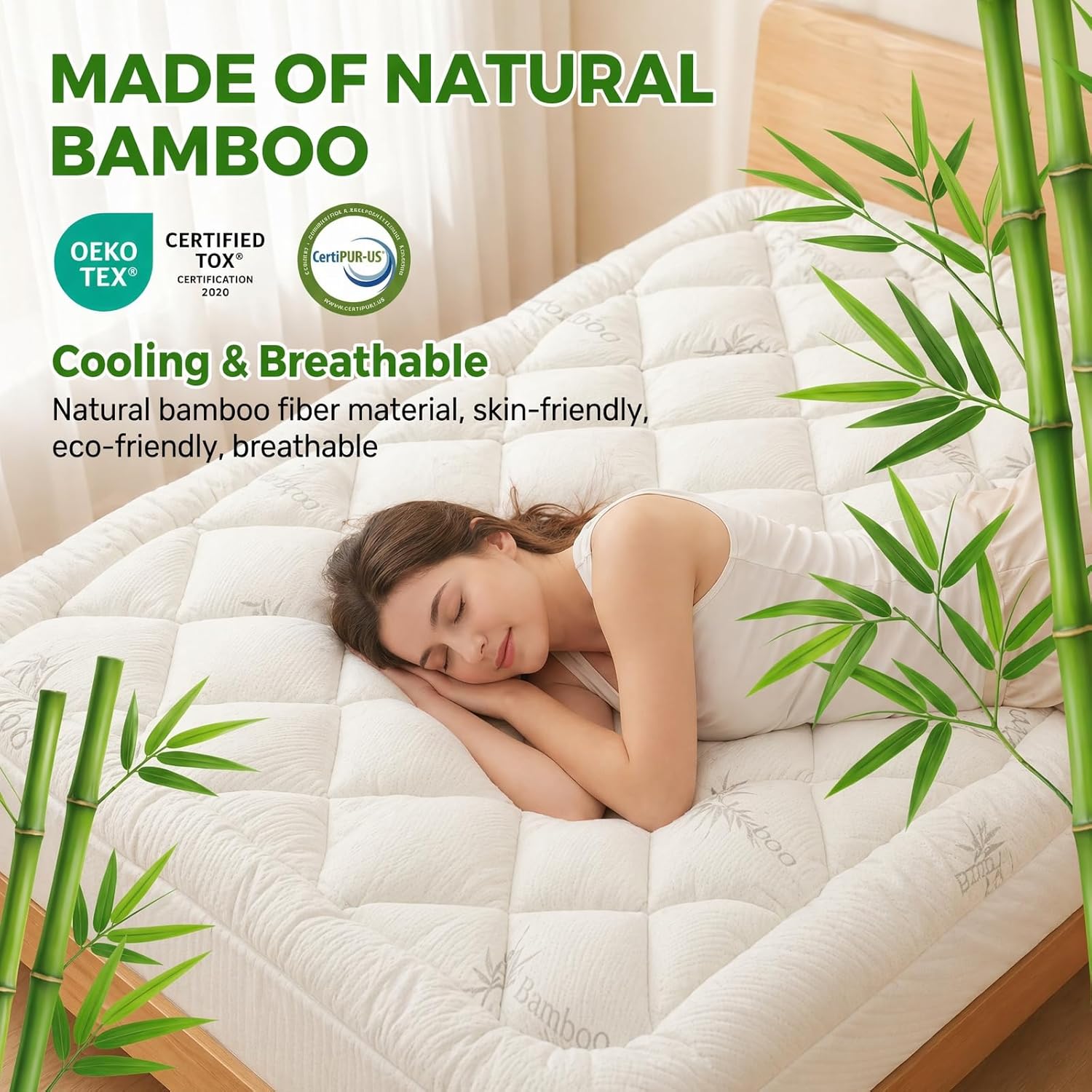 Waterproof Mattress Topper Twin XL - Extra Thick Breathable Bamboo Mattress Pad for Back Pain Relief, Up to 21 Inch Deep Pocket, Soft Cooling Cover for Hot Sleepers & Pets, Washable