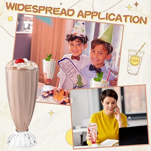Miniatura 7 de Tioncy 24 vasos de 12 onzas para batido de leche de acrílico transparente con pies para helado de soda, fuente de moda antigua para beber helado de