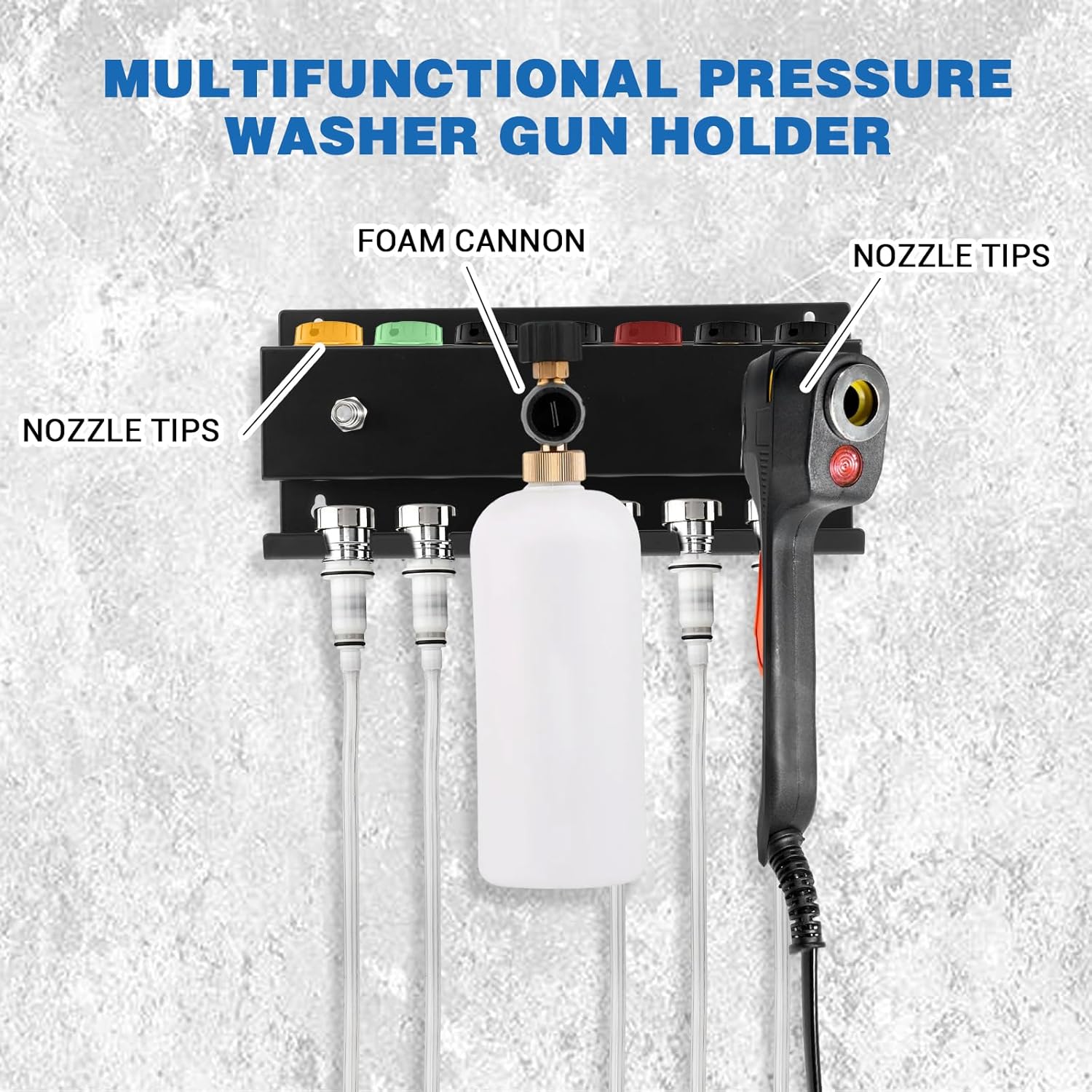 Wall Mount Pressure Washer Holder, Metal Storage Rack Car Wash Accessories Organizer for Foam, Wand, and Nozzle Tips, Fits 1/4 Inch Quick Connect thumbnail