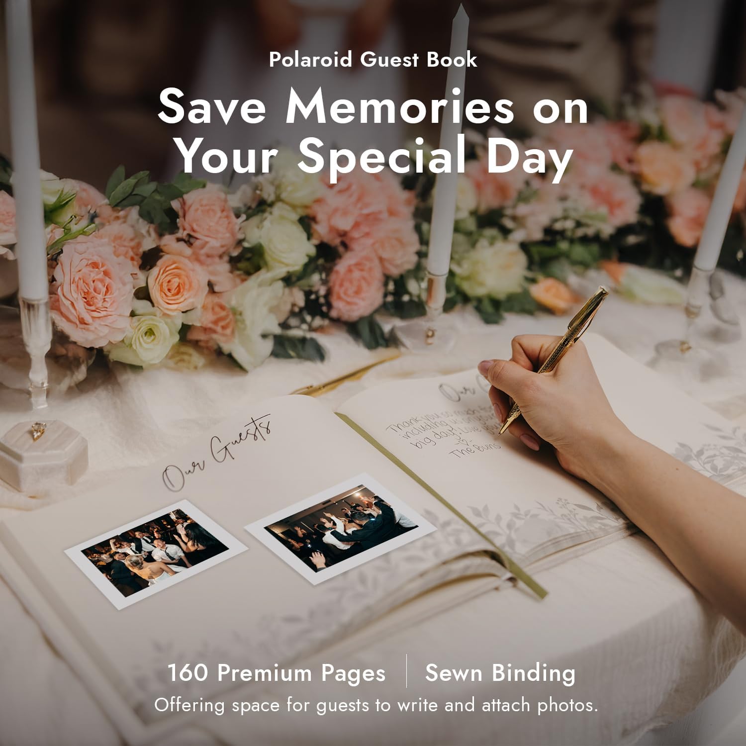 Floral Embroidered Wedding Guest Book Linen Polaroid Guest Book for Wedding Reception Party, Bridal Shower, Baby Shower, Quinceañera-160 Blank Decorative Pages Hardcover Guestbook Wedding Reception