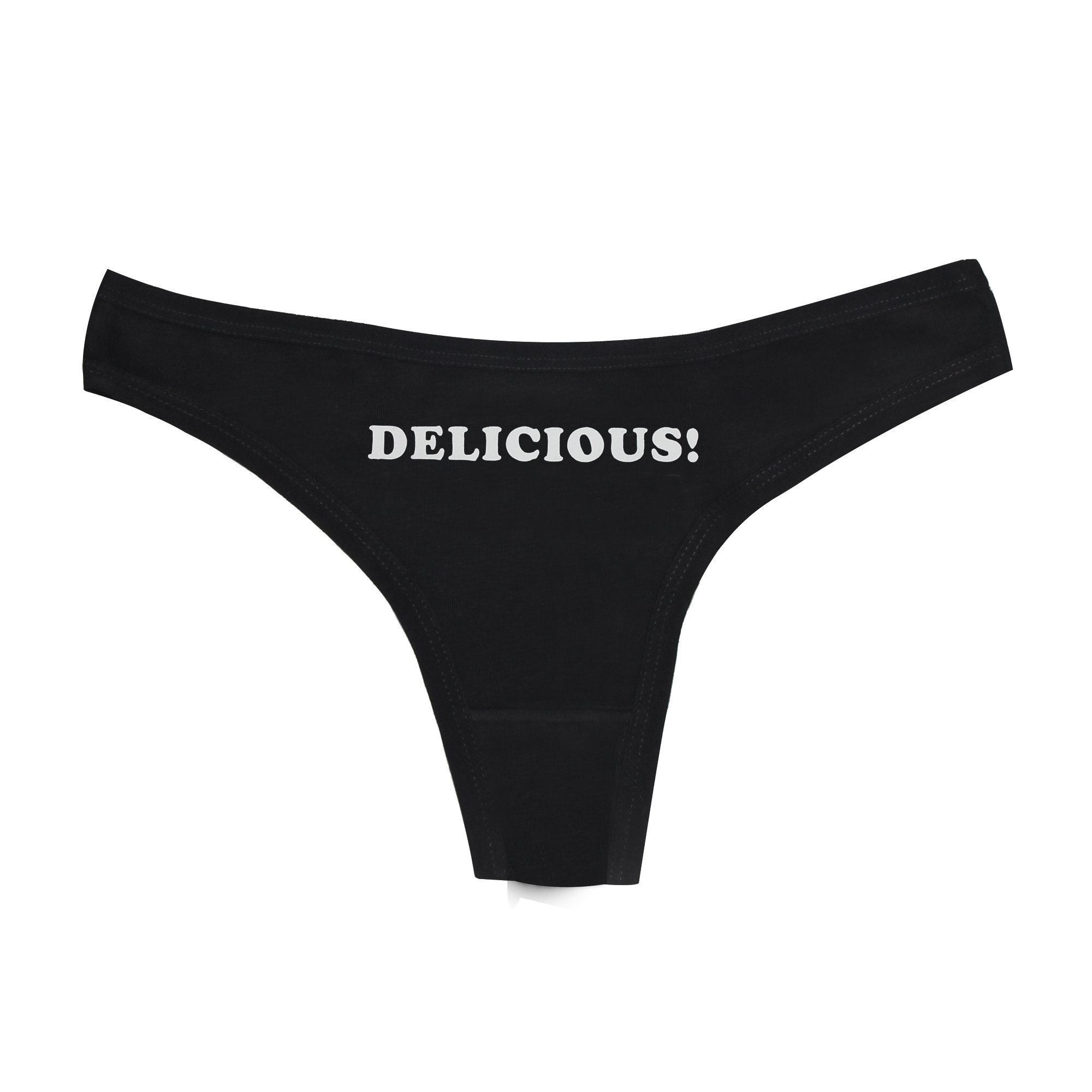 Women G String Thong Sexy panties Brief Knickers Delicious Print Underwear (L, BLACK)