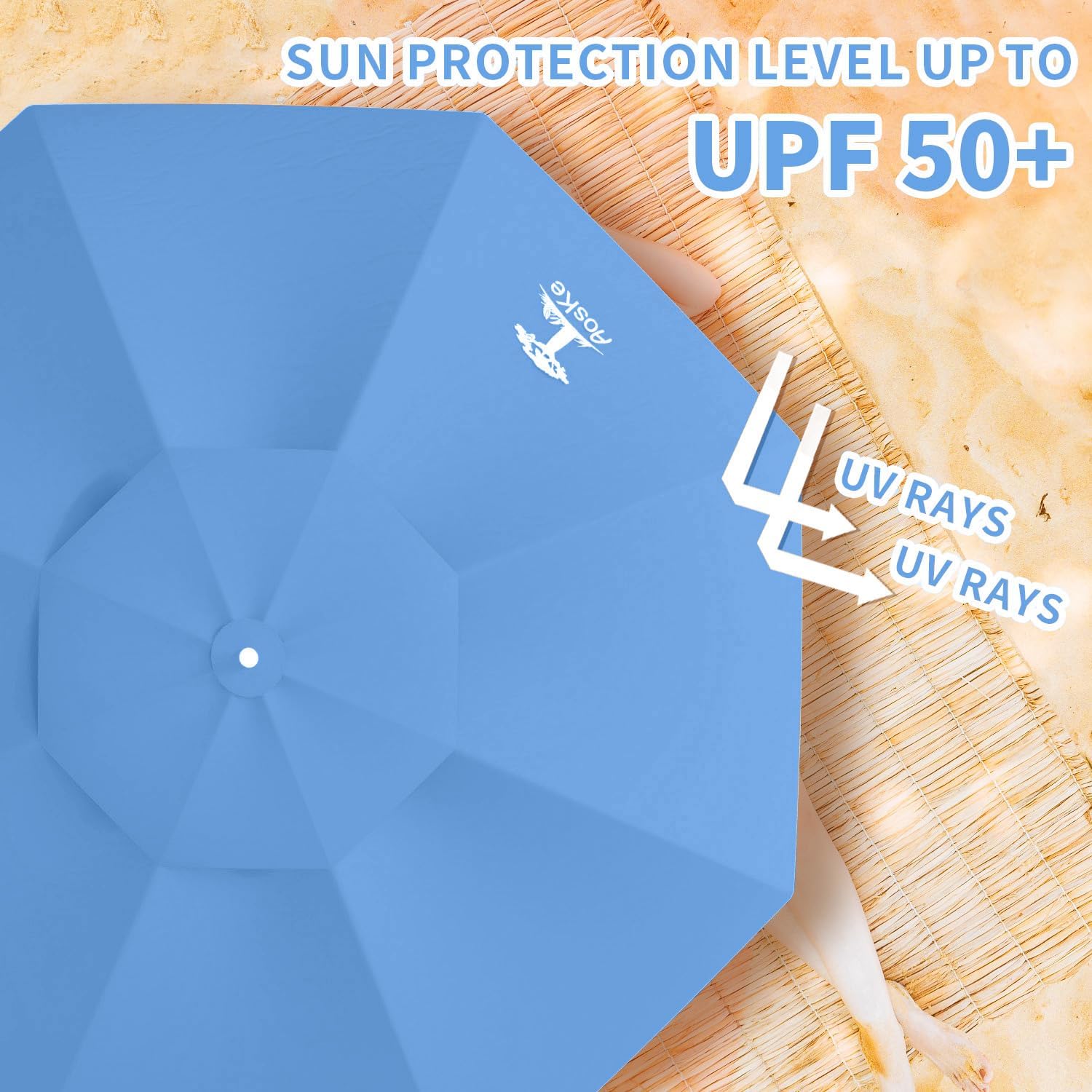 Beach Umbrella 7FT Portable - Patio Umbrella with Sand Anchor Tilt Vent - UPF50+ UV Protection with Carry Bag - Windproof Sunshade Shelter for Patio Garden Beach Pool Backyard - Sky Blue