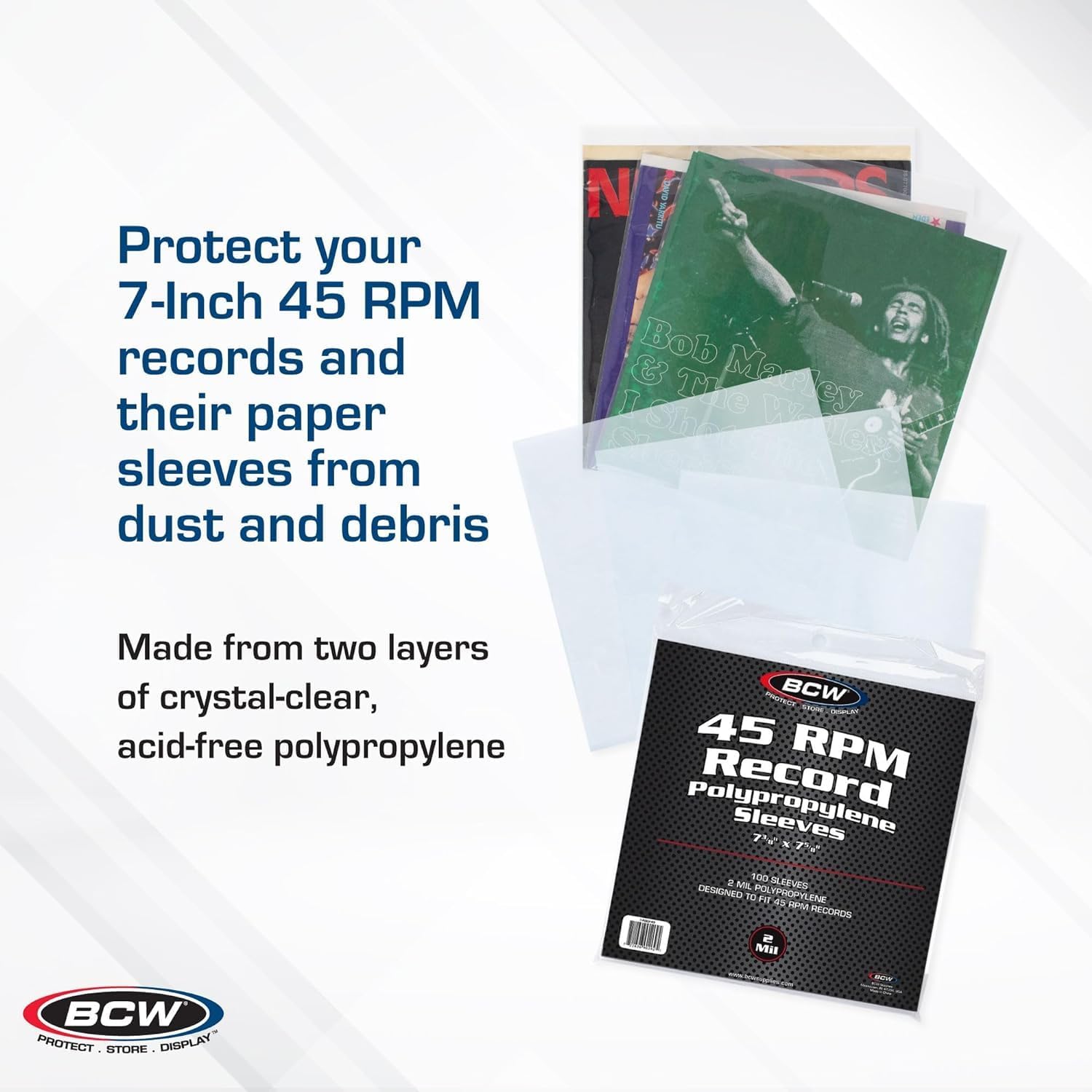 BCW 45 RPM Vinyl Record Sleeves 7-3/8" x 7-5/8" 2-mil thickness (400-Count)