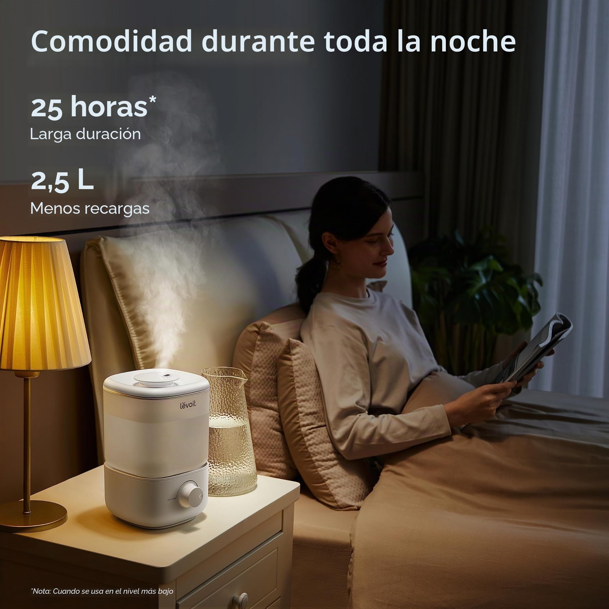 LEVOIT Humidificador para dormitorio, ultra silencioso de 26 dB, fácil de llenar y limpiar, humidificador de aire de niebla fría para el hogar, guardería y plantas con boquilla de rotación de 360°