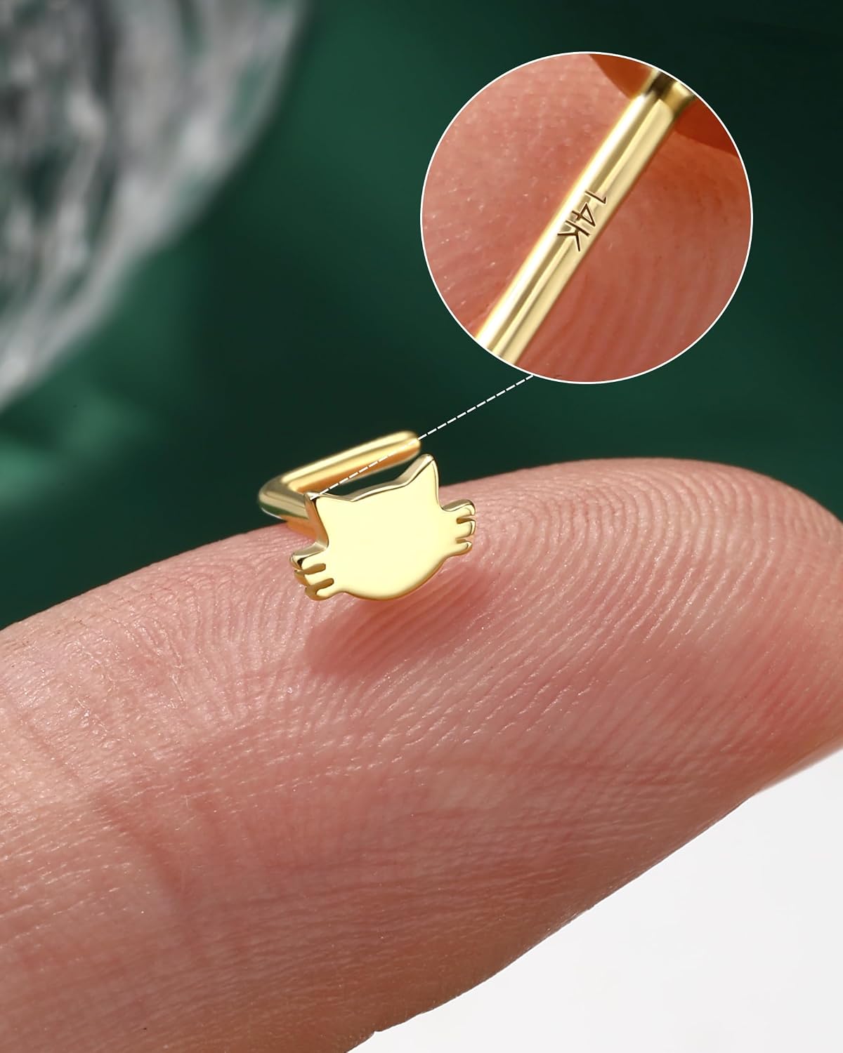 Cocharm 14K Yellow Gold Kitty Nose Stud, 20g, 7mm, L Bend, Hypoallergenic, Press Fit