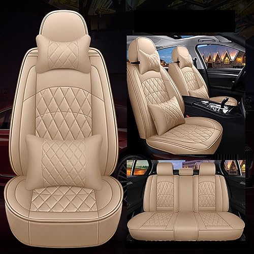 SMANNI Leather Universal Car Seat Covers for DS All Models DS DS3 DS4 DS5 DS6 DS7 DS4S car Accessories auto Styling Cushion (Color  Beige DE)