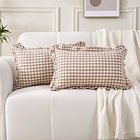 Vista 86 de Paquete de 2 fundas de almohada europeas a cuadros azul polvoriento, blanco, a cuadros, 100% algodón lavado, a cuadros, estilo francés, rústico