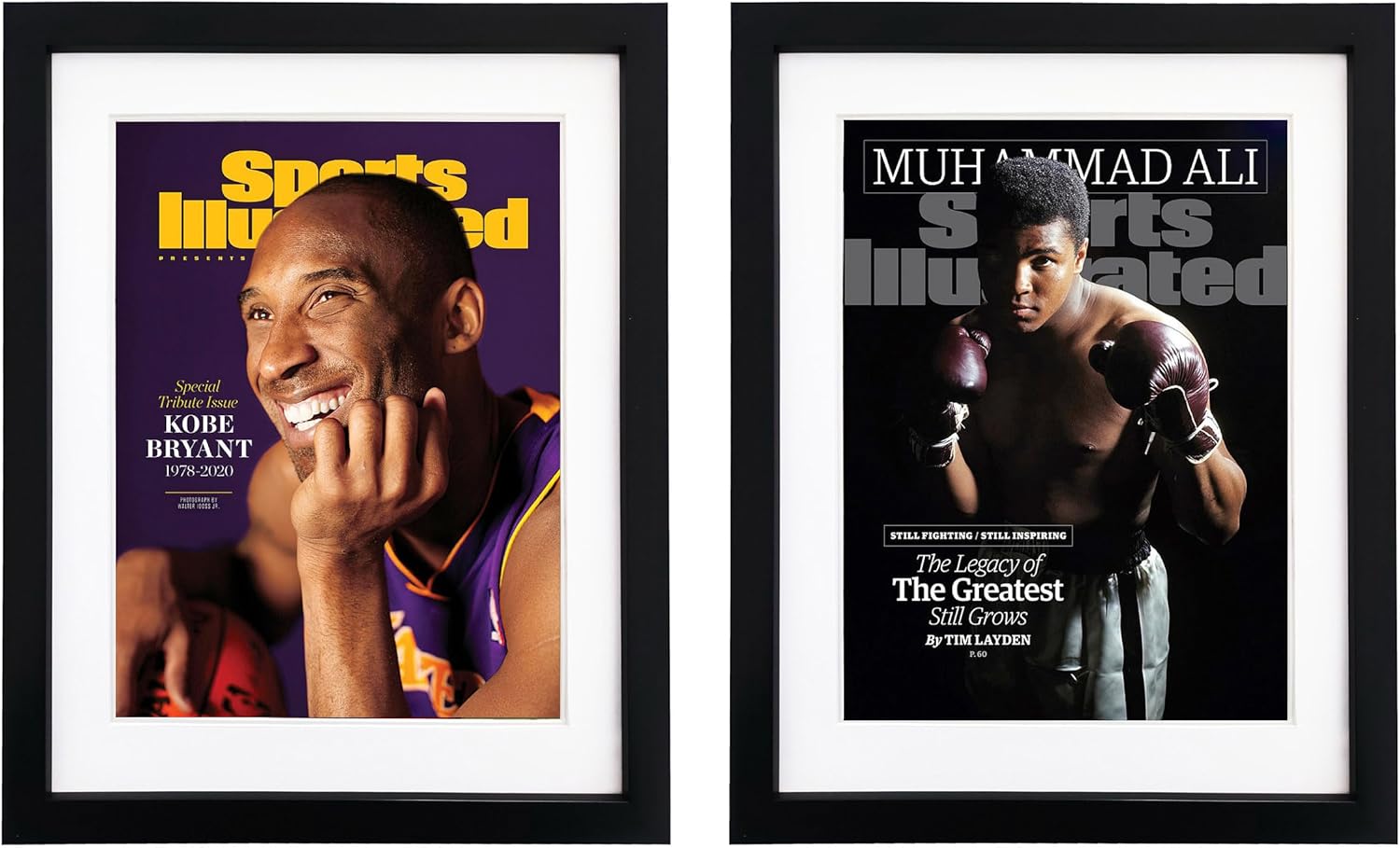 Goldfinch 2 Packs Sports Magazine Frames Displays Magazines Measuring 8 x 10.5 inches with White Core Matting,Suitable for 1994-Current Collector's Edition Sports Magazines with Installed Hangers Black Frame White Mat 2