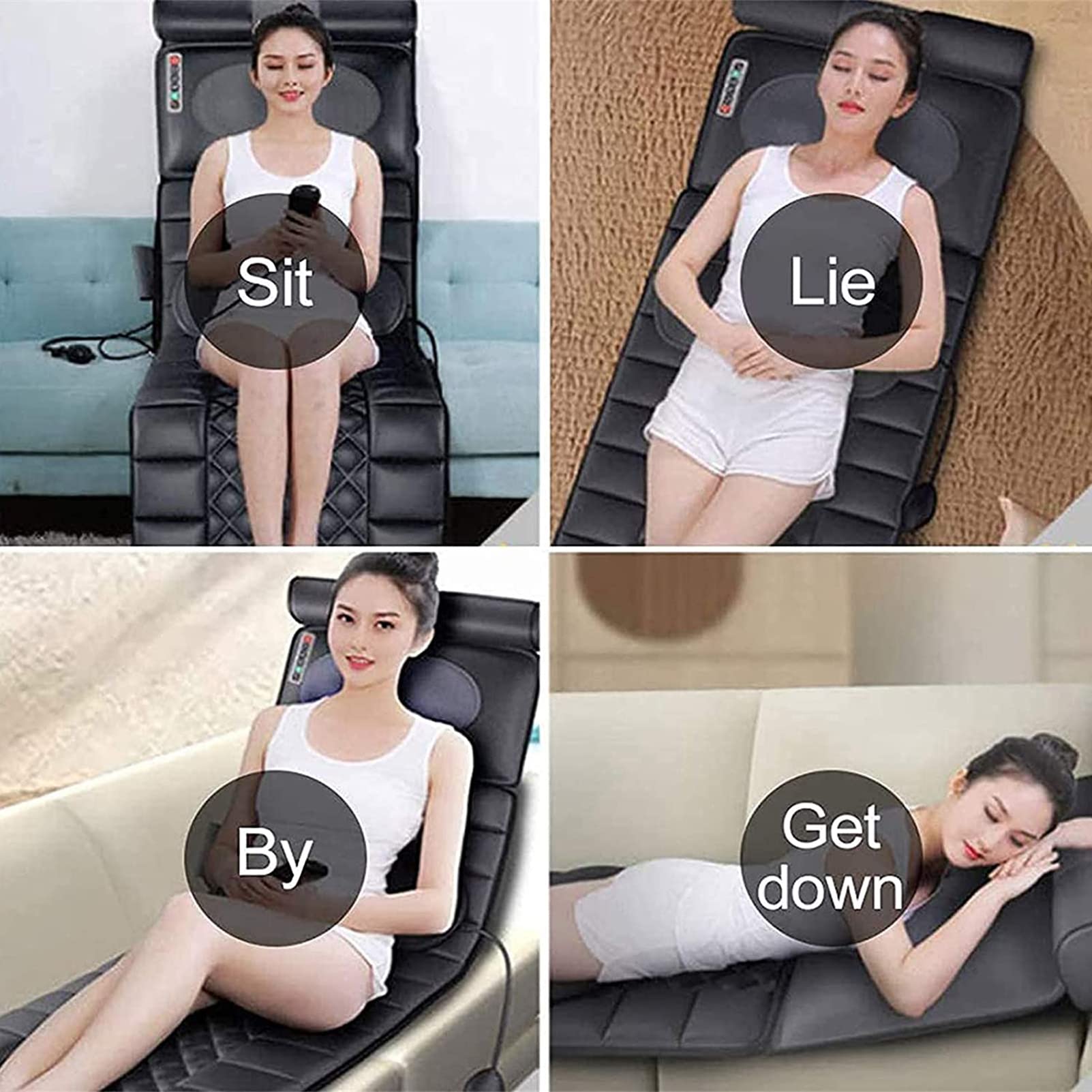 Colchonetas De Masaje De Cuerpo Completo, Cojín De Silla De Masaje Multifuncional con 10 Motores, 9 Modos De Masaje Y Calefacción, para Dolor De Espalda, Relajación De Dolores Musculares