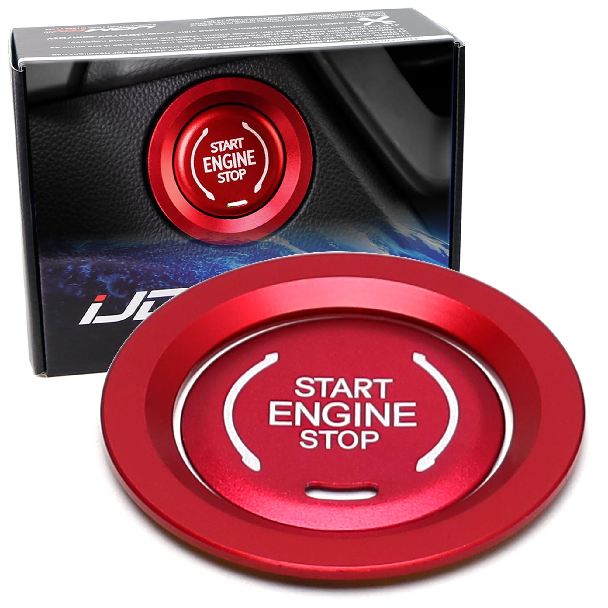 iJDMTOY Sports Red Engine Start/Stop Push Start Button Decoration Cover & Surrounding Ring Trim, Compatible with Chevy 2019-up Silverado, Blazer, C8 Corvette Stingray Suburban/Tahoe, Cadillac XT CT
