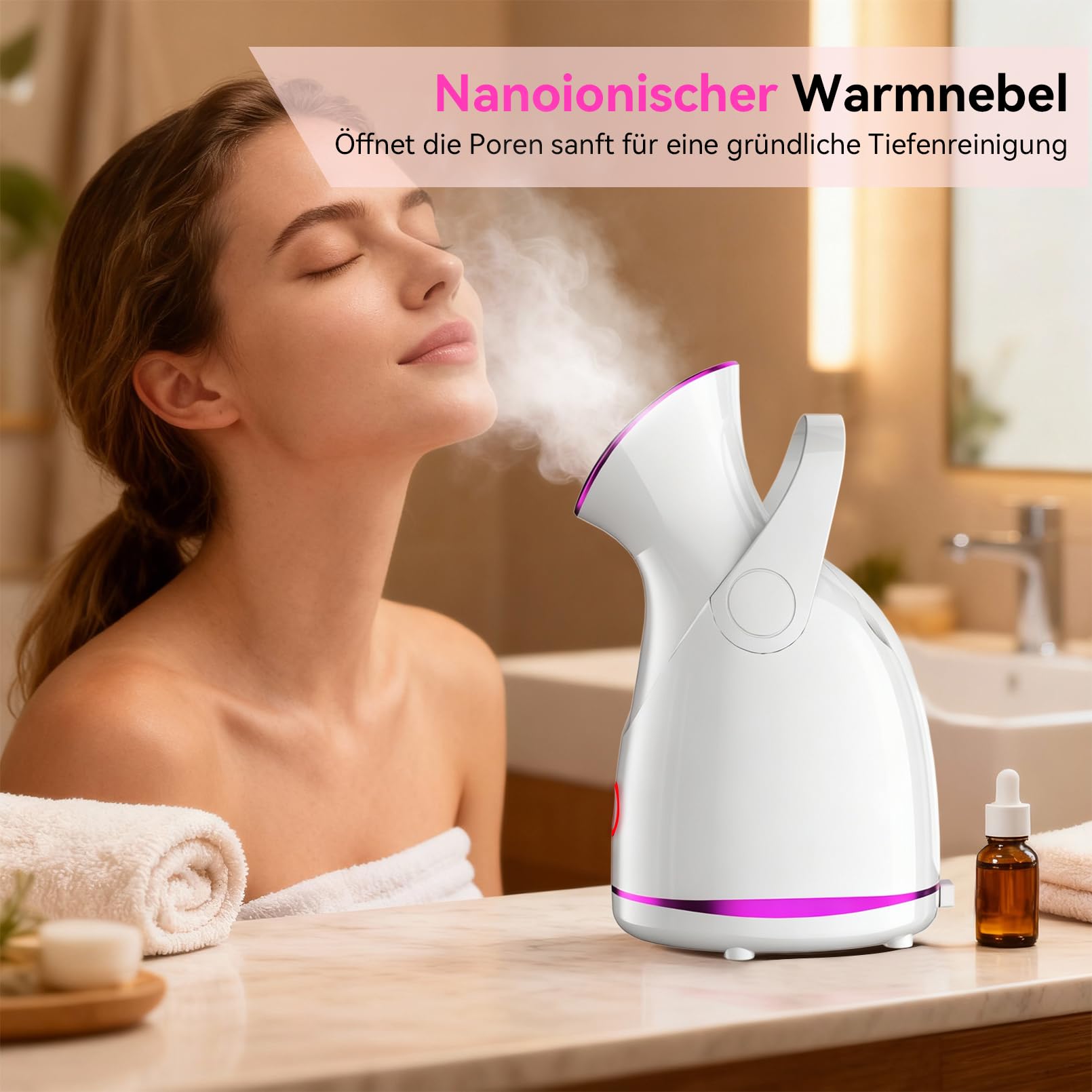 BRICH Gesichtsdampfgerät Nanoionische Gesichtsauna SPA Porenreiniger 6 Edelstahl-Tools 5-Min-Schnellaufheizung Temperaturkontrolle 35-45°C