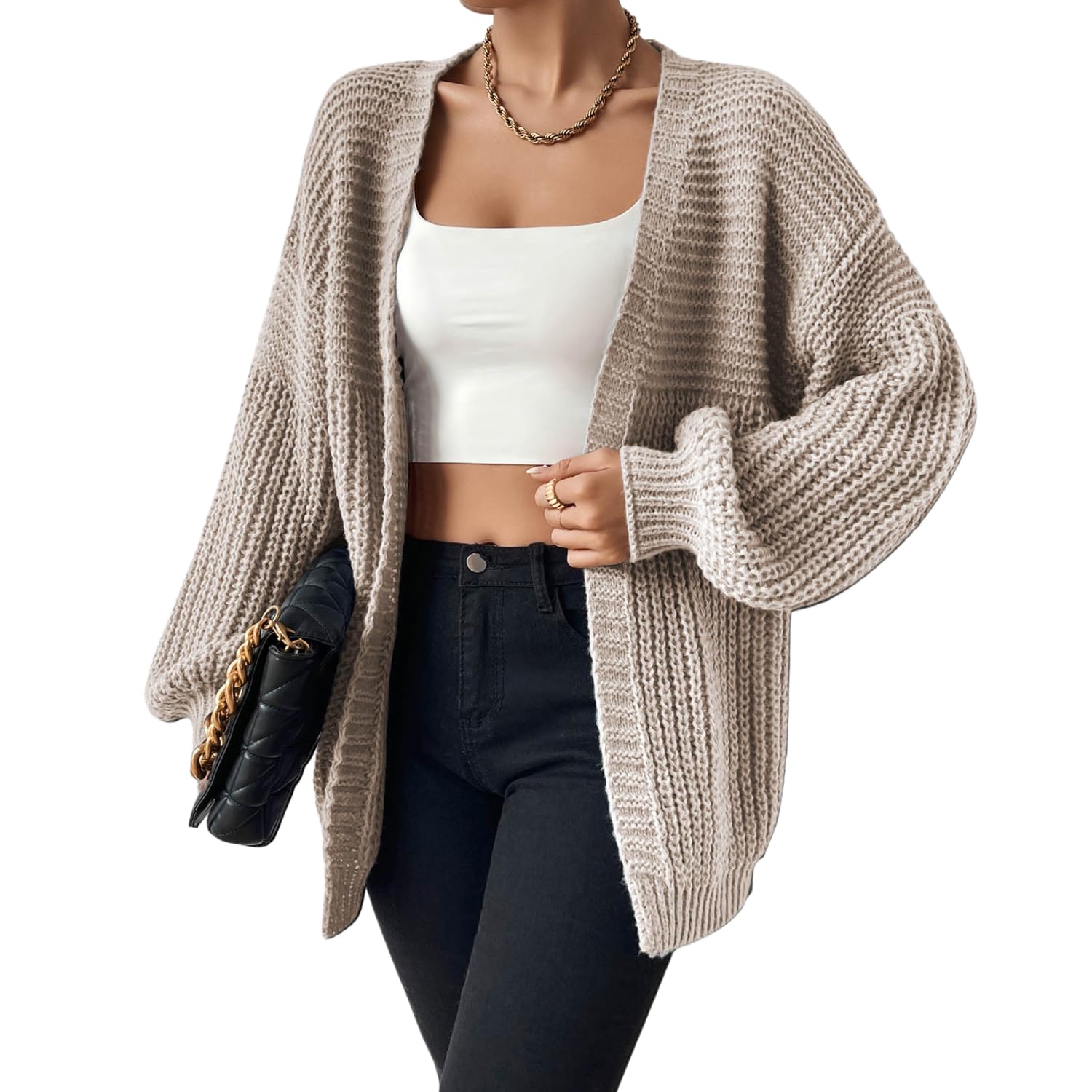 LIGHT DOT Womens Chunky Cardigan Sweater Long Sleeve Batwing Open Front Casual Slouchy Knit Coat
