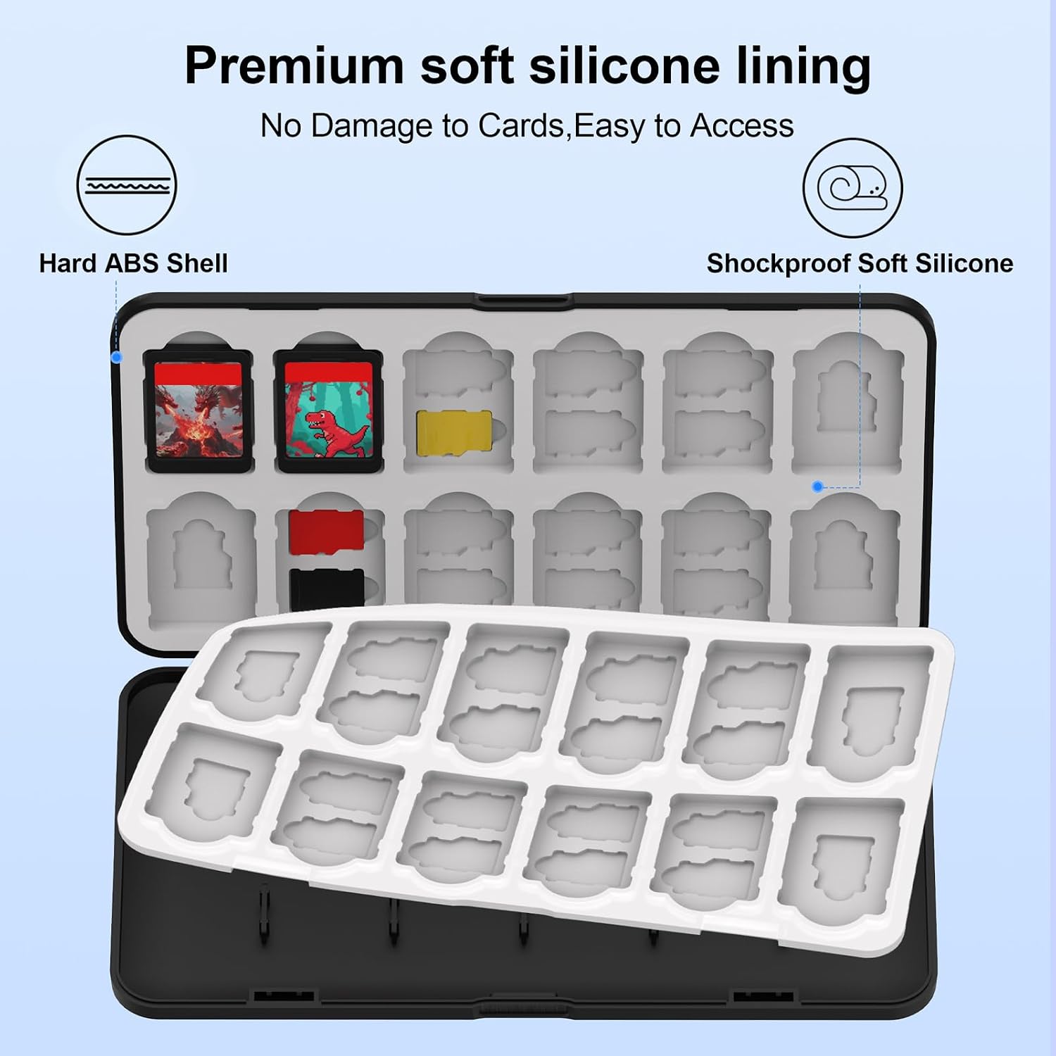 QuoLumPIA 24 Switch Game Card Case for Nintendo Switch 2/OLED/Lite - Holds 24 Cartridges & 40 SD Cards, Compact Storage, Portable Travel Essential, Gift, Hard Shell, Silicone Lining, Magnetic closure image 3