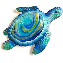 LIFFY Sea Turtle Decor Ocean Nautical Beach Wall Art Metal Glass Sea Turtle Bathroom Decor with LED Fairy Lights, 15" Indoor Outdoor Wall Art Sculpture for Patio,Pool,Beach,Garden,Yard,Home Gift