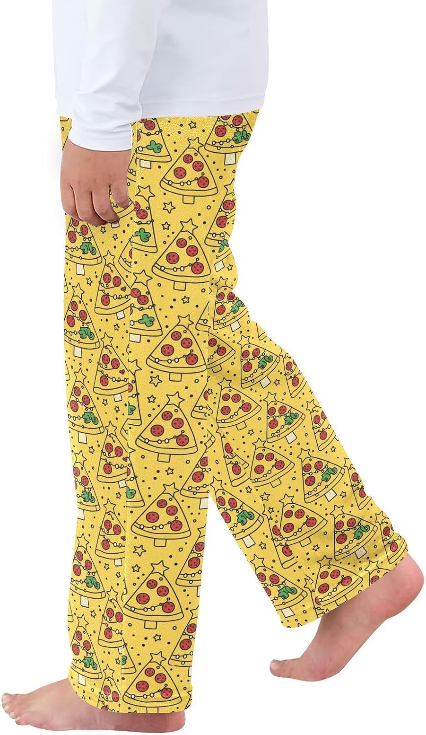 Christmas Yellow Print Plush Pajama Pants Sleepwear Bottoms Lounge Fleece Pants with Elastic Waist, S-XL