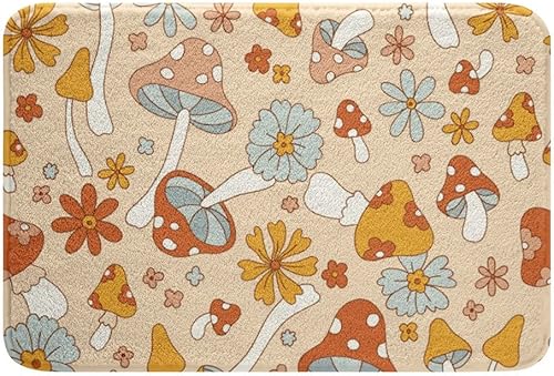 Erosebridal Hippy Girl - Alfombra de baño retro de los años 60 y 70 con diseño de hongos y flores, alfombra vintage para adultos, mujeres, 60, 20 x