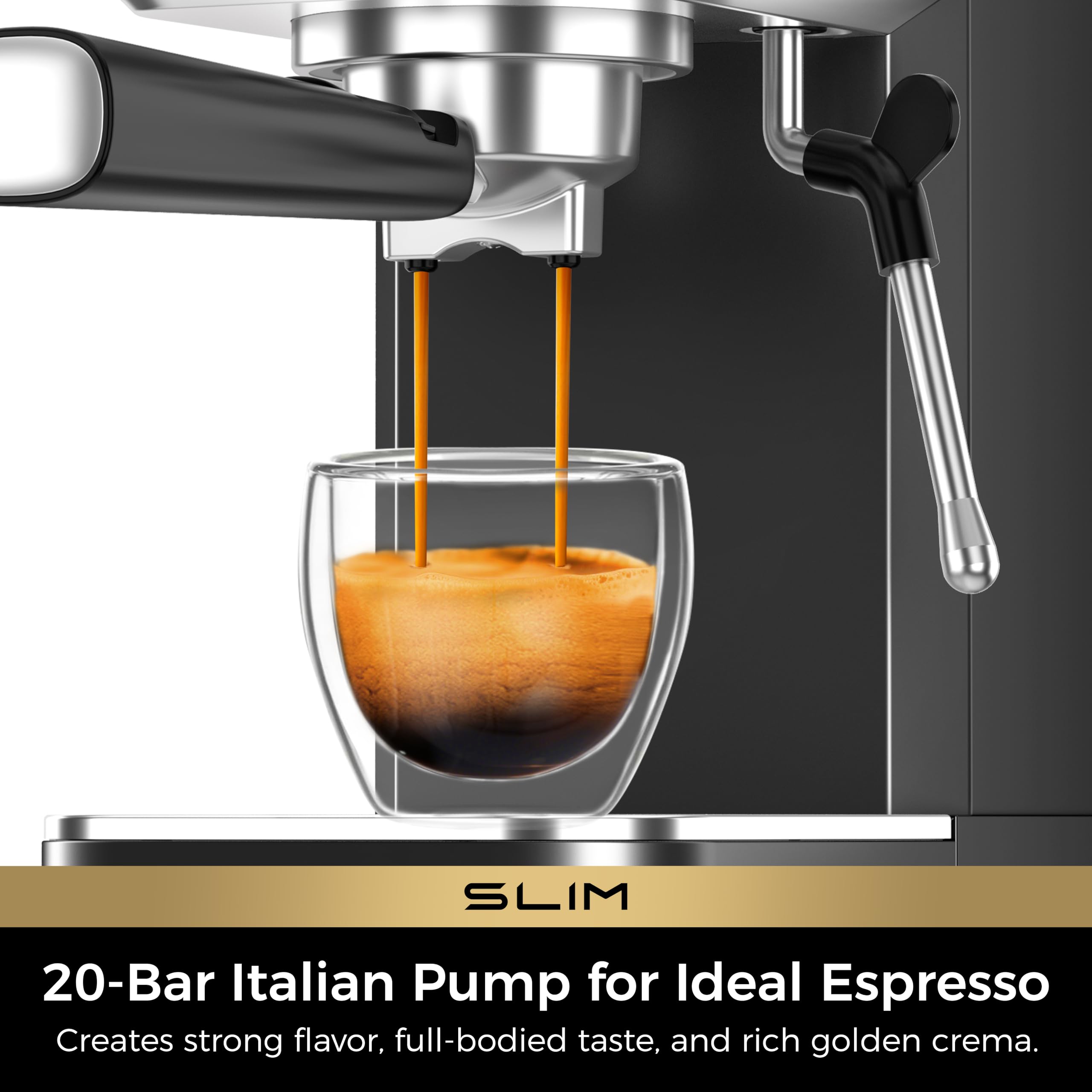 CHULUX - Máquina de café expreso delgada con espumador de leche, 20 barras, máquina de café espresso semiautomática profesional para cafetera de café espresso casera de capuchino y latte, color negro
