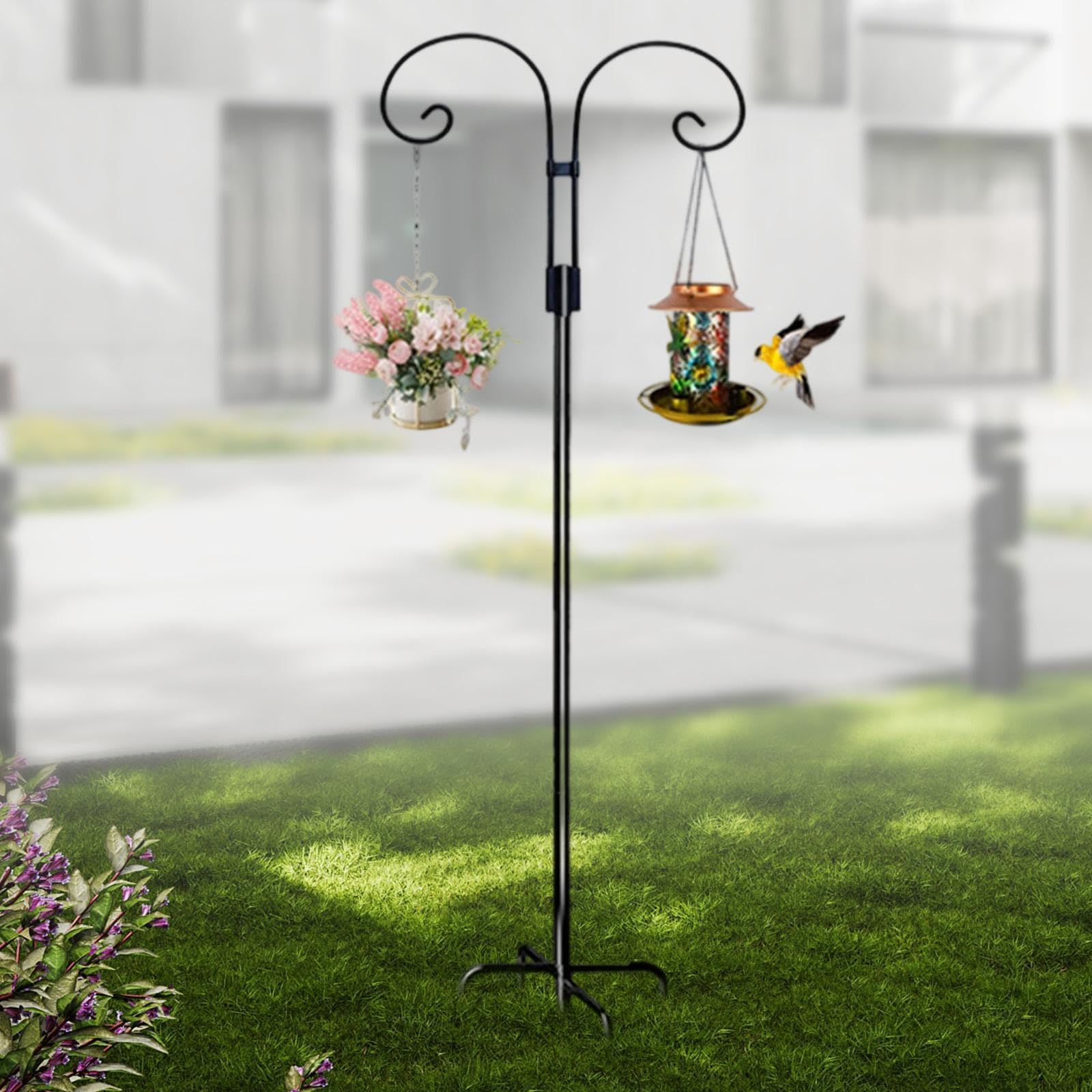 LOVIVER Doppio Gancio da Pastore, Supporto da Giardino sospeso, palo per mangiatoia per Uccelli in Ferro, Gancio da Giardino per Decorazioni Nuziali, Altezza 2.4 M