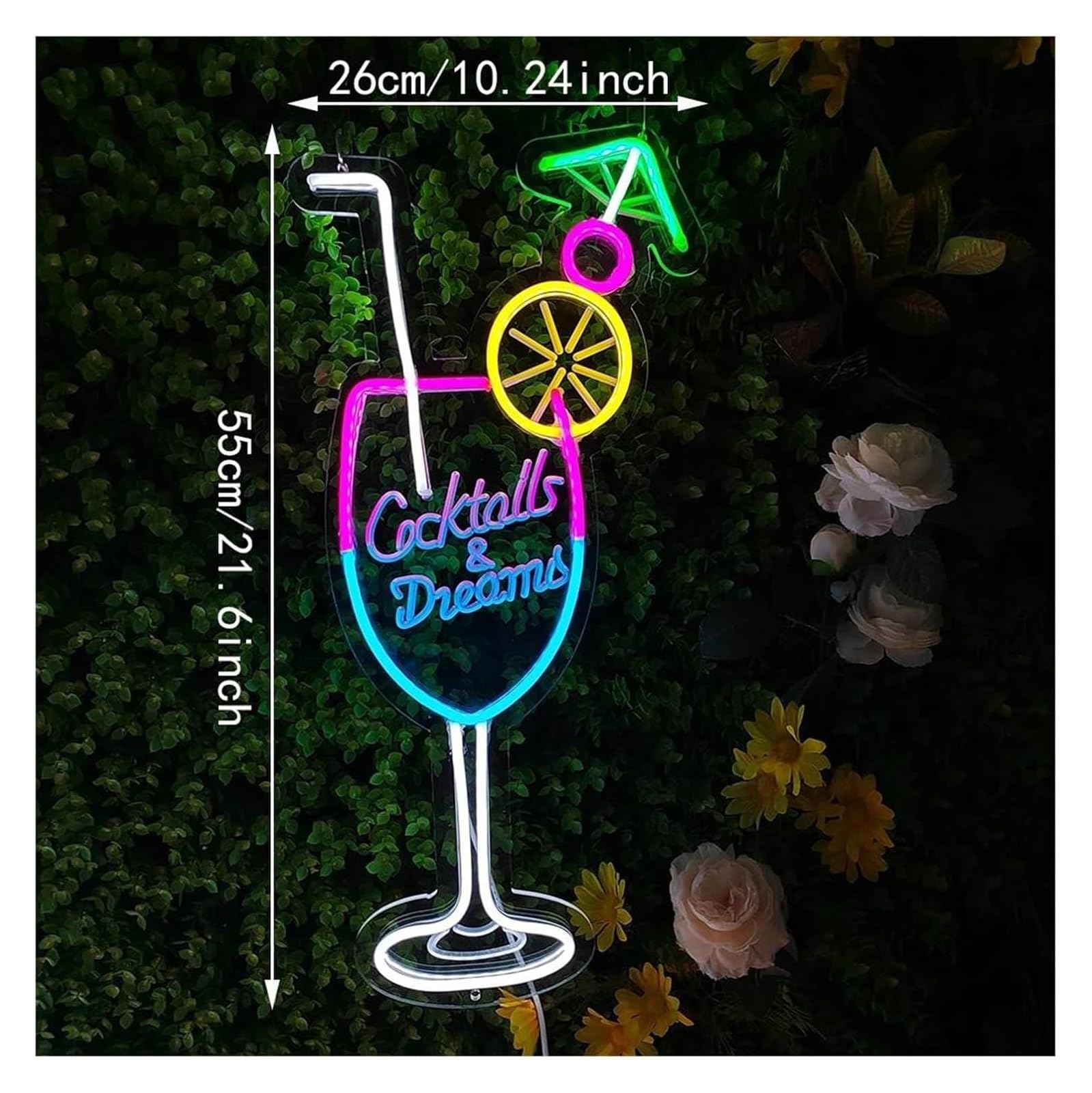 Lámpara de pared neón relajante para cócteles, 55 cm (21,6 pulgadas)