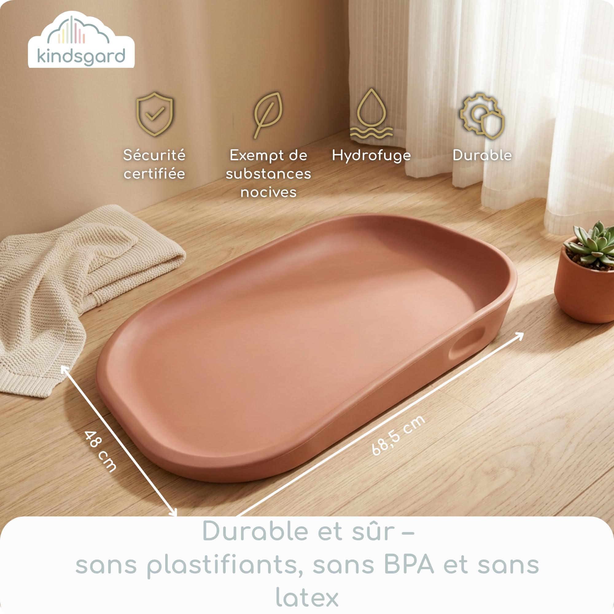 kindsgard Skifte Matelas à langer, doux, en polyuréthane, avec bord surélevé, lavable, hygiénique, sans substances nocives, 68,5 x 48 cm, pour table à langer, commode, machine à laver ou sol, rouge