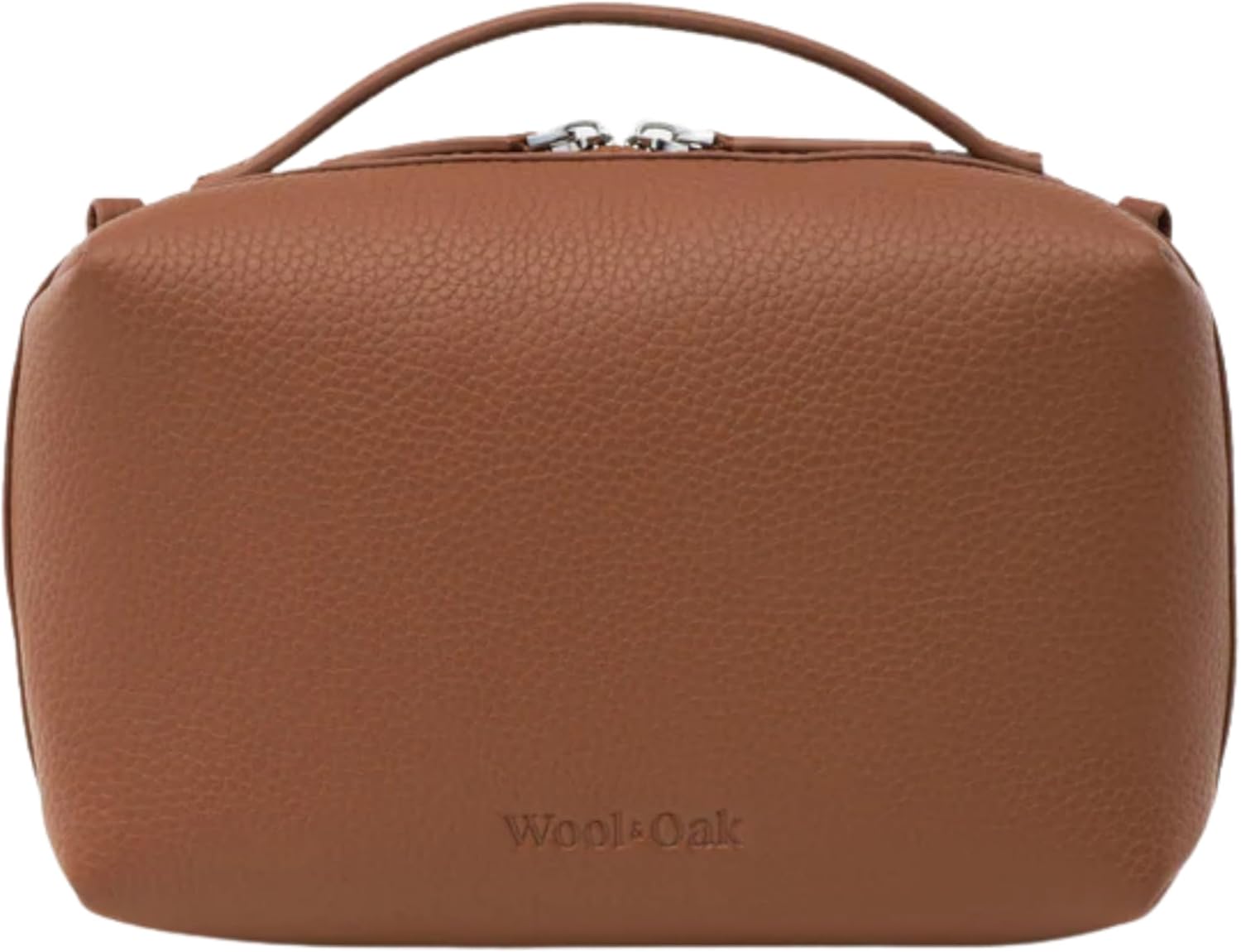 WOOL & OAK Toto Toiletry Bag - Premium Full-Grain Real Pebble Leather Dopp Kit for Men & Women - Water-Resistant Dual Compartment Travel Organizer with Magnetic Toothbrush Divider (Leather, Jet Black)