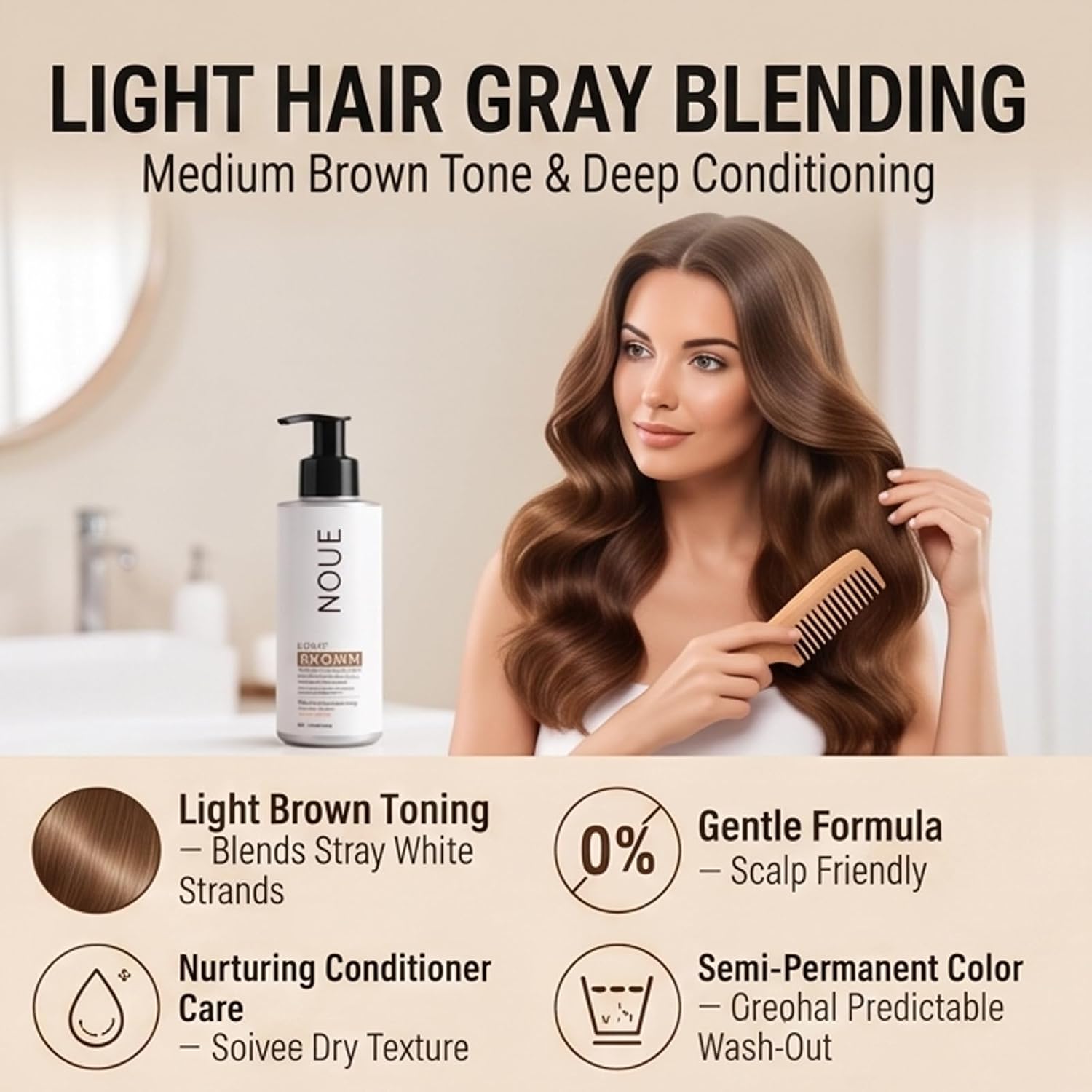 Noue Hair Color Camouflage, Color Depositing Camouflage for White Strands, Ammonia Free Light Brown Tint for Lighter Hair, Ready-to-Apply Formula, 150g