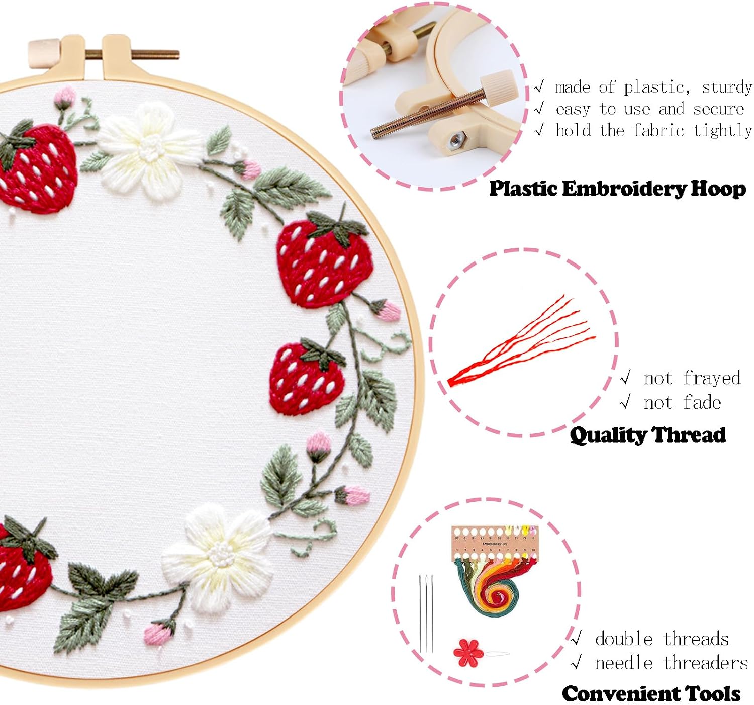 Topapfo Strawberry Embroidery Kit for Beginners Adults, Funny Embroidery Patterns Hoops Thread Needles Tutorials