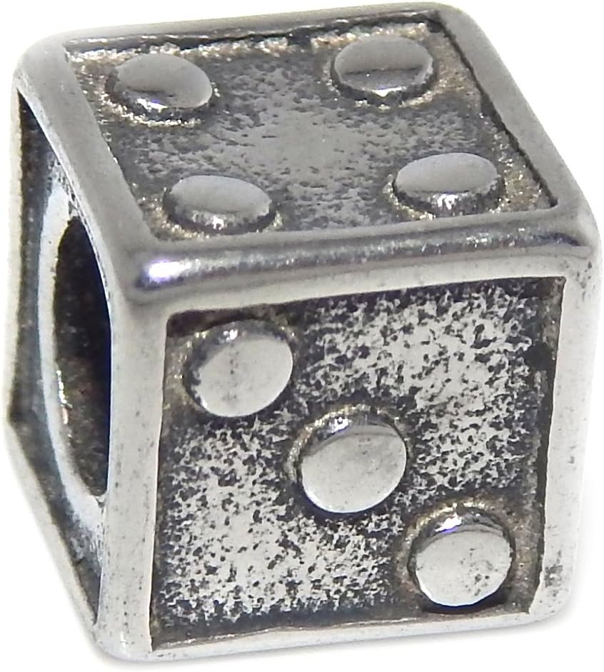Stainless Steel Dice Charm Bead Fits Pandora Bracelet