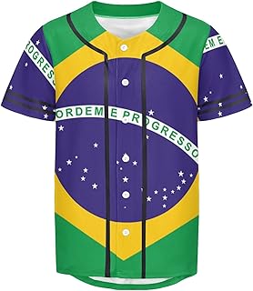 Vnurnrn Brazil Flag Mens Baseball Button Down Jersey Hipster Hip Hop T Shirts