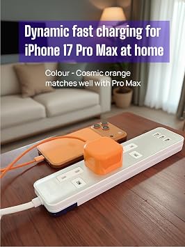 New 40W Dynamic Power Adapter with 60W Max,USB C Fast Charging Plug with 2M/6.6ft braided design C to C Charge Cable for iphone Air/17/17 pro/17 Pro Max/ipad Pro 13/ipad Air,(2-Pack) (Cosmic Orange)