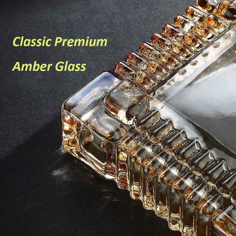 Handmade Glass Ashtray, Ashtray Ash Holder for Indoor or Outdoor Patio Desktop Office Smokers, Ash Tray for Tabletop Home Office Decor (Amber, XL)