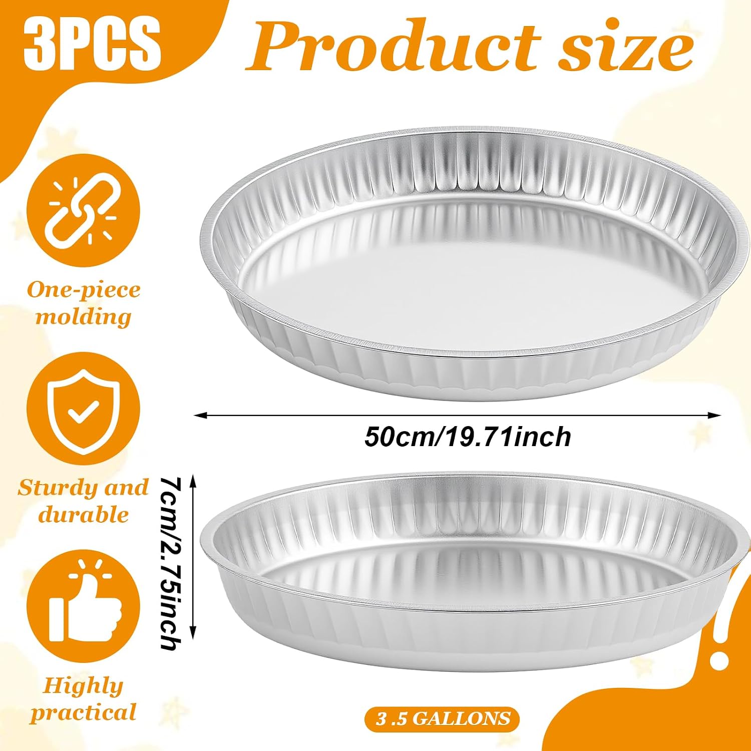 3 Pack 3.5 Gal Galvanized Steel Feeding Food Steel Pan 17.7" Oil Drain Pan image 2