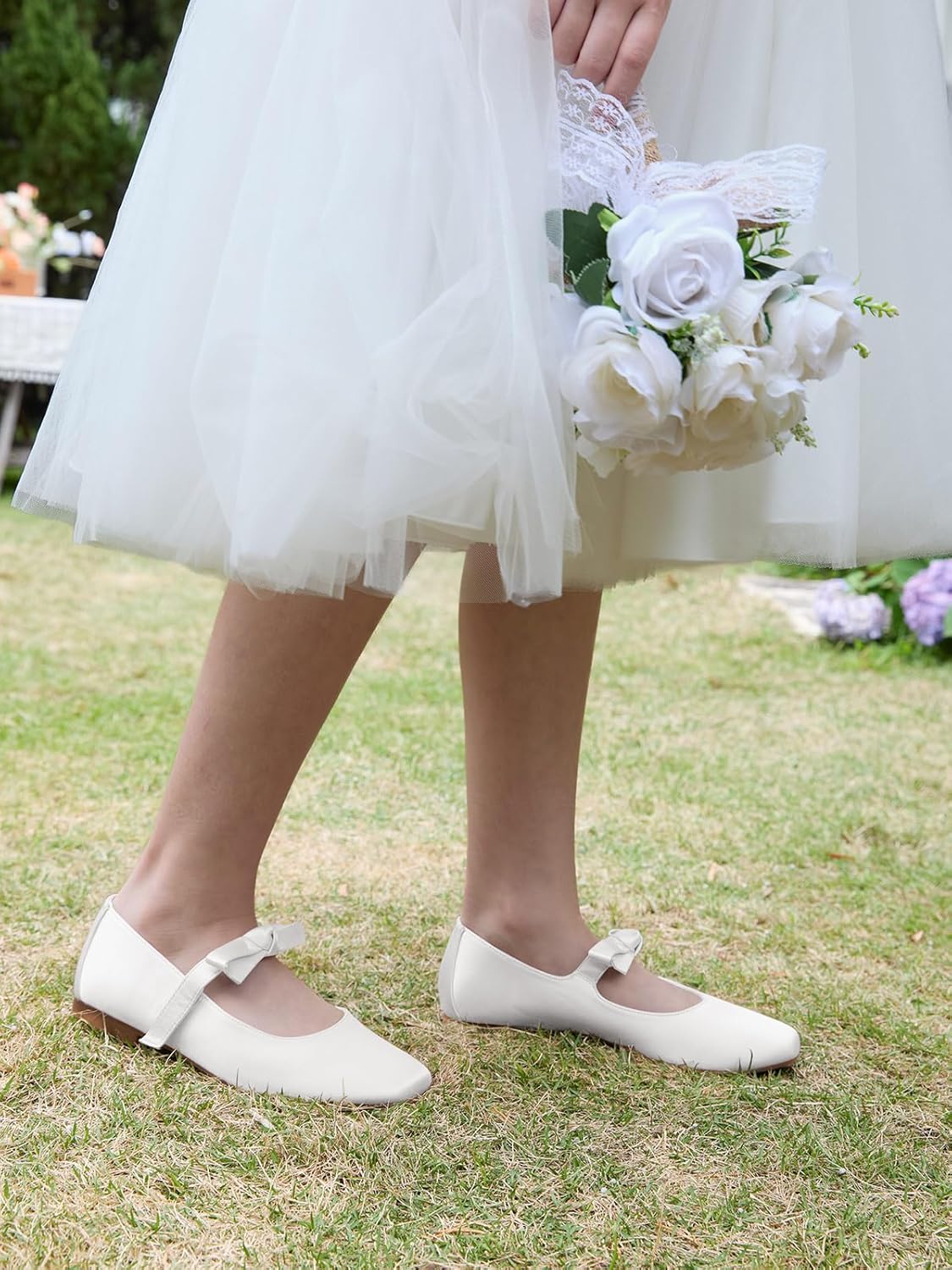 Coutgo Girls Mary Jane Dress Shoes Flower Girl Shoes Bow Satin Ballet Flats for Party Wedding School Shoes