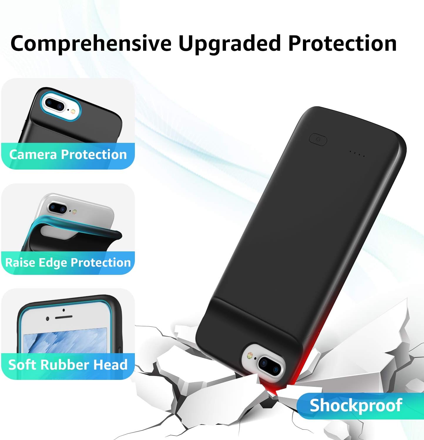 Swaller 5000mAh Battery Case for iPhone 8+/7+/6S+/6+ (5.5") - Upgraded Portable Charging, Rechargeable Protective Charger, Black