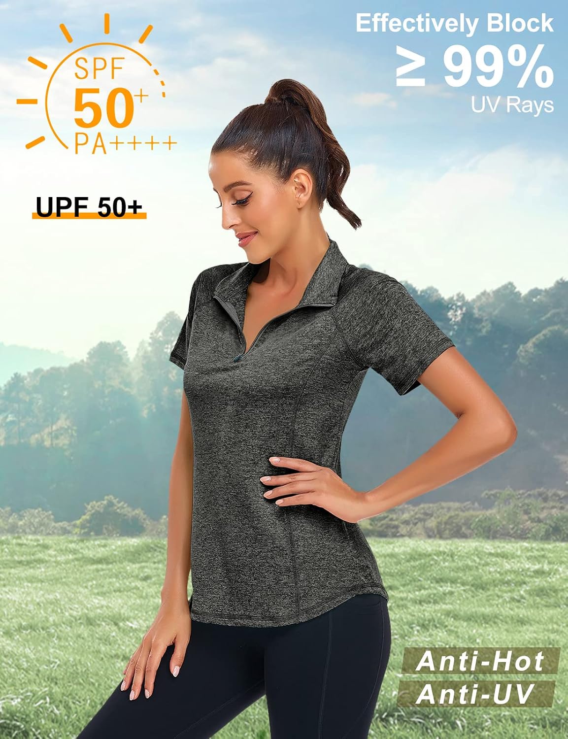 LURANEE Women's Short Sleeve Moisture Wicking Athletic Shirts Quarter Zip Pullover