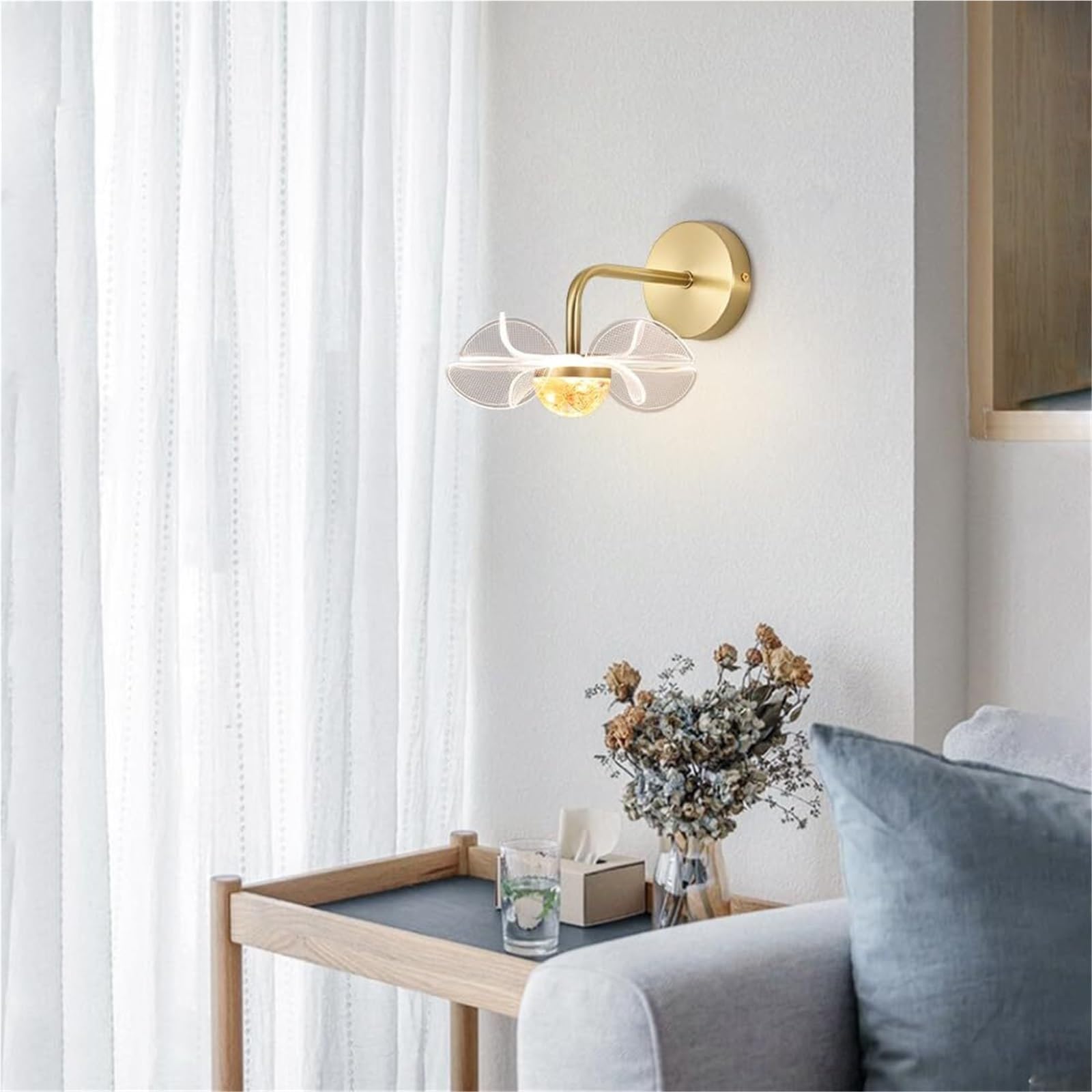 Akrylowy kinkiet ścienny do łóżka 6 W, lampa ścienna LED, salon, sypialnia, korytarz, schody, oprawa oświetleniowa, w kształcie kwiatu, lampa ścienna z akrylowym kloszem (18 cm)