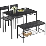 Kitchen Dining Room Table with 2 Chairs & Bench, Compact Space-Saving Design, Easy Assembly Steel Frame, Perfect for Small Apartments & Breakfast Nooks，Industrial