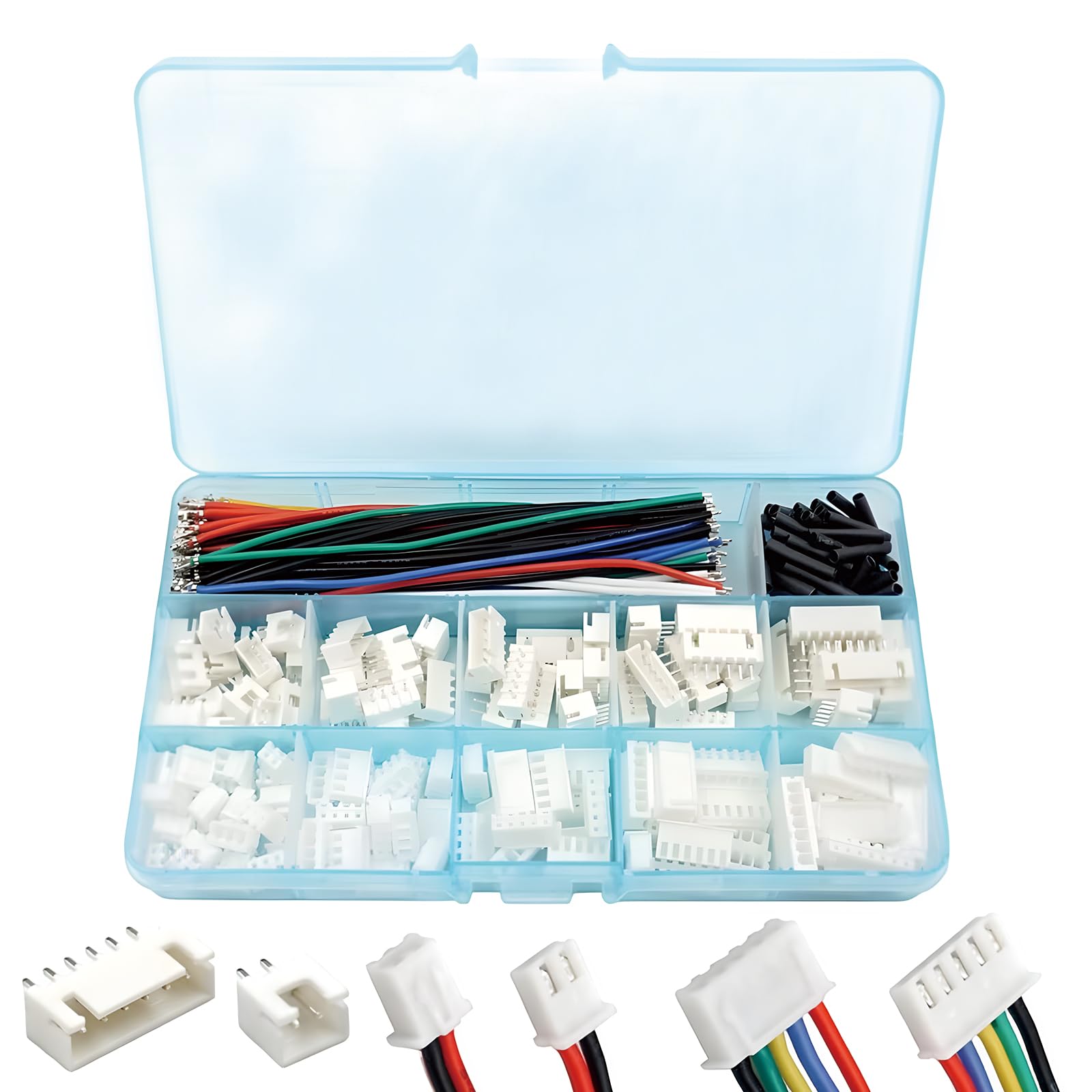 Kit Connettori JST XH 2.54 mm, Cavi Pre-Crimpati 22 AWG, Alloggiamenti Maschio e Femmina, 90 Fili Silicone, Tubo Termorestringente