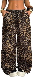 GORGLITTER Women's Cheetah Leopard Print Cargo Baggy Parachute Pants