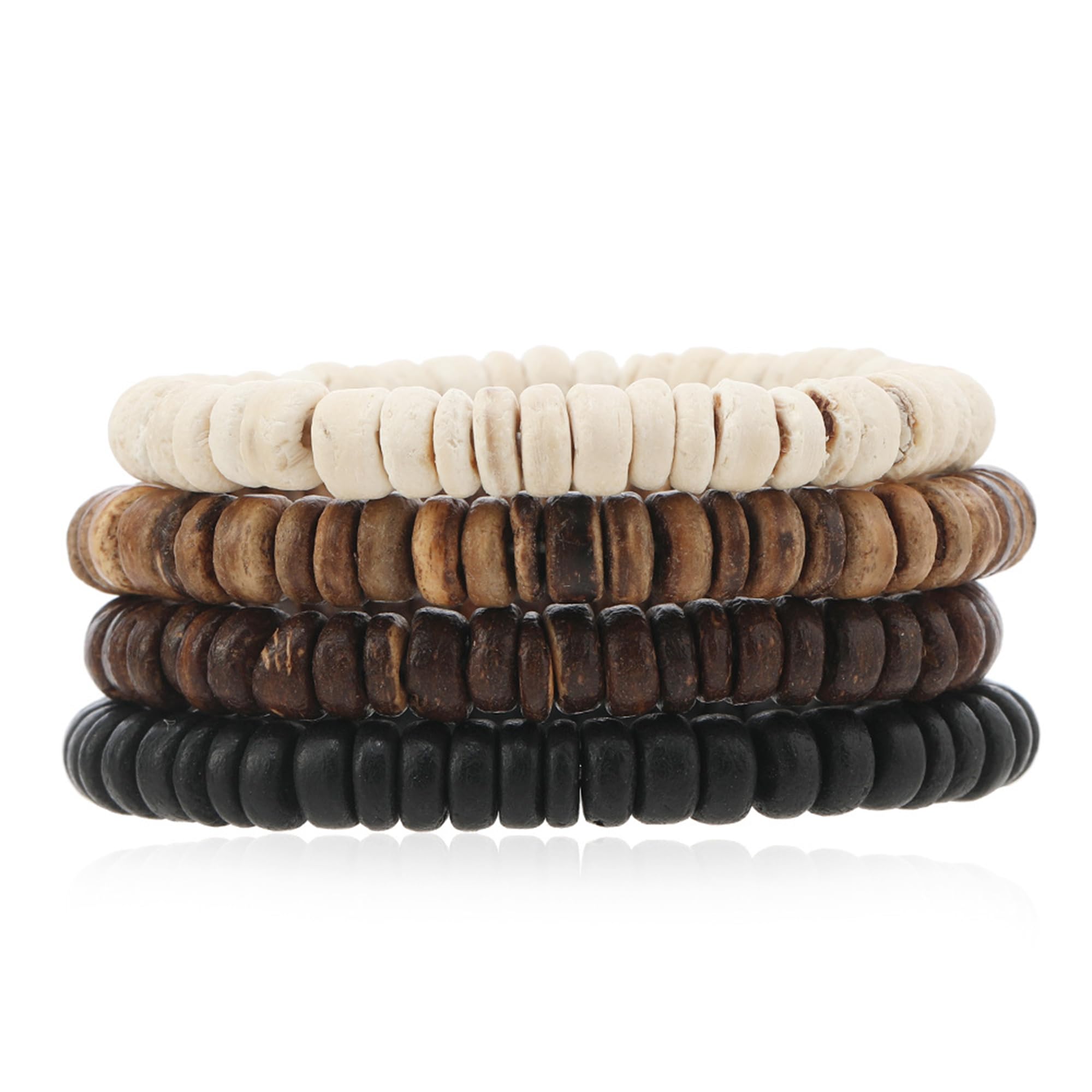 EGOINA Wooden Beaded Bracelet 8mm Multi-Layered Stretch Bracelet for Men and Women Elastic Bracelet 5pcs