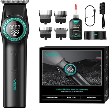 VGR 977 Professional Hair Trimmer Hair Clippers for Men, 8000rpm T-Blade Trimmer Zero Gapped Cordless Barber Clippers, Rechargeable Edgers Clippers with LED DisplayBlack