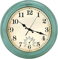 YUMTIM 12 Inch Retro Waterproof Wall Clock with Thermometer - Silent Non-Ticking Quartz, Indoor/Outdoor Vintage Olive Green Decor