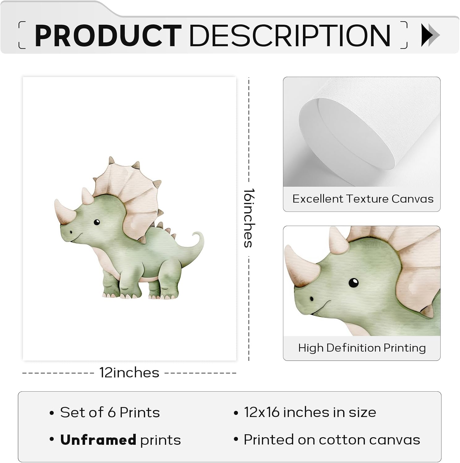 Dinosaur Nursery Wall Art Kids Canvas Poster Boys Room Wall Decor Watercolor Dino Wall Art Toddler Baby Pictures Dinosaur Prints Nursery Artwork for Boys Room Bedroom 12x16 Inch Unframed Set of 6 - Image 2