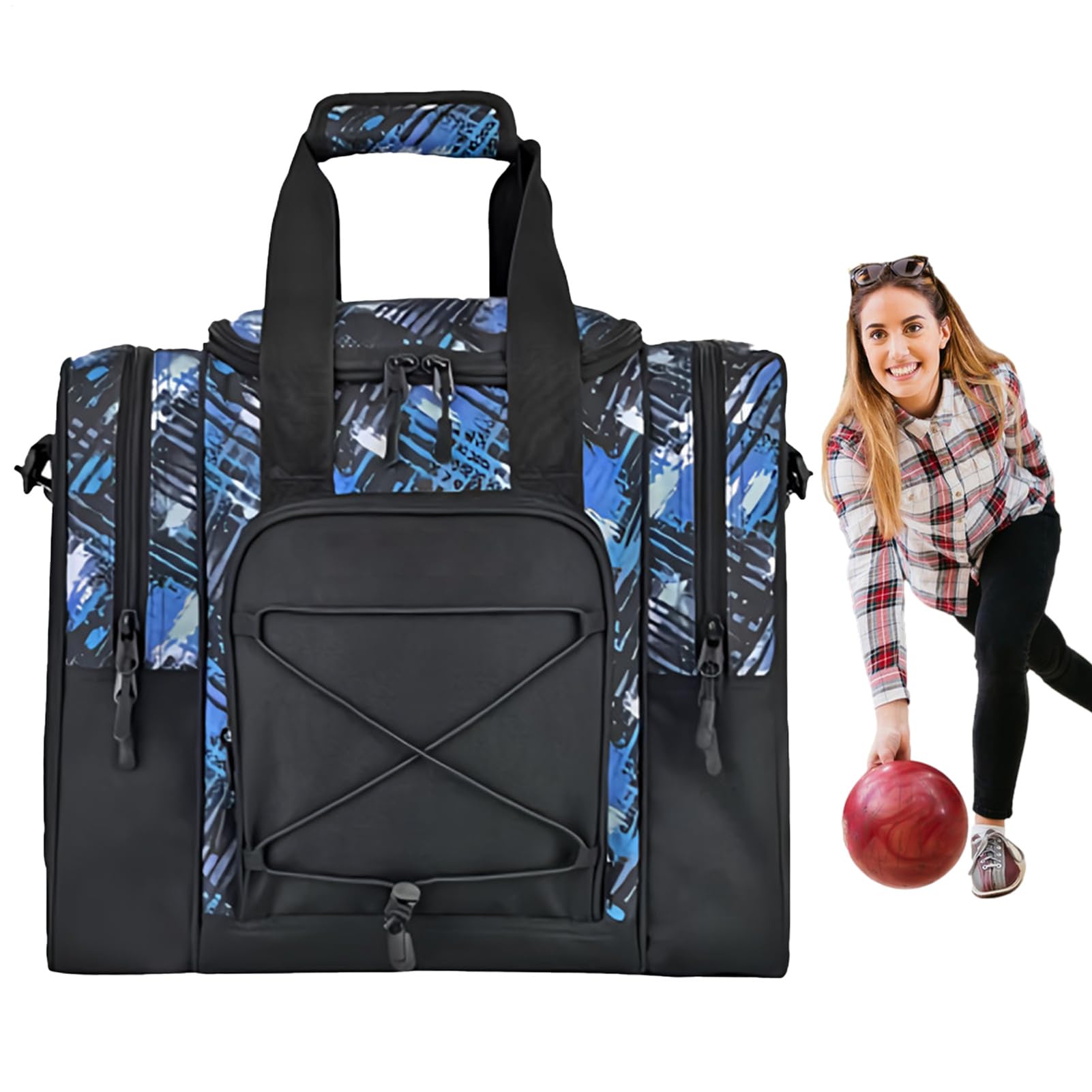 Sac de bowling fourre-tout 1 balle, sac à main multifonctionnel avec intérieur rembourré ceinture réglable, s'adapte aux chaussures, serviette pour homme et femme