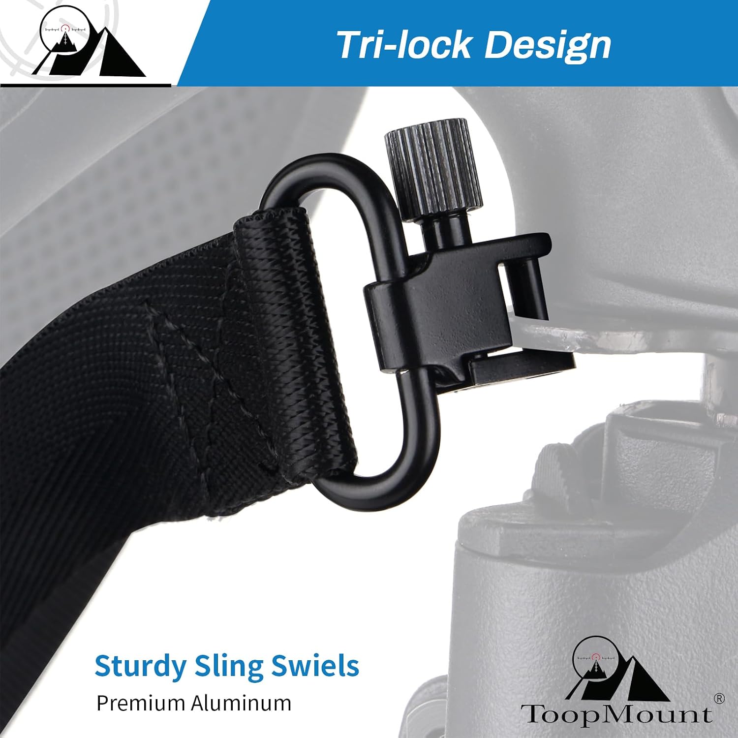 Two Points Sling with Tri-Lock Swivel, 1" Wide Tube Webbing Sling with Fast Adjustable Loop, Traditional Sling with 11mm Thick 2.17" Wide Fixed Shoulder Pad, Non-Slip Strap