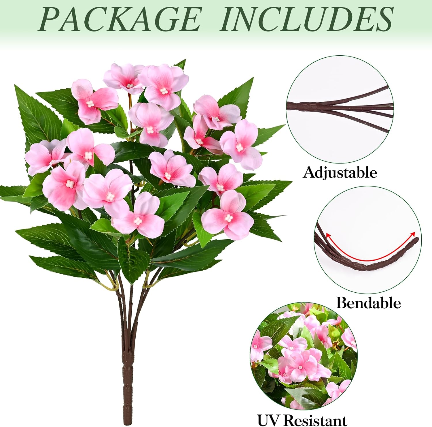 Waipfaru 10 Pcs Artificial Flowers for Outdoors, UV Resistant Faux Flowers for Outdoor Planters, Silk Impatiens Bouquet Pink Spring Artificial Plants for Garden Porch Patio Balcony Yard Decoration