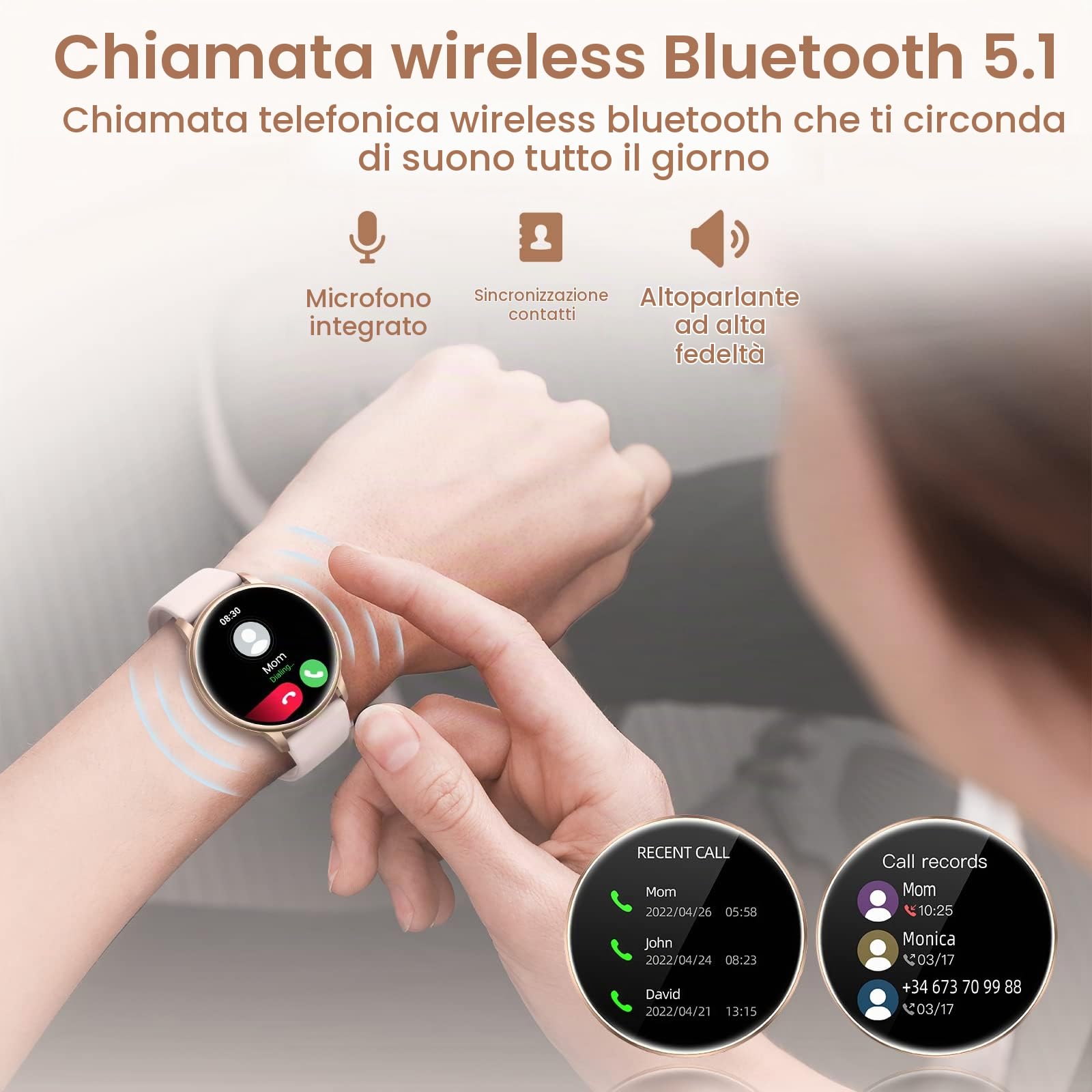 RUXINGX Smartwatch Donna Chiamate e Risposta Bluetooth, 1.32'' HD Fisiologia Femminile SpO2 Cardiofrequenzimetro Sonno Contapassi, 19 Modalità Sport Notifiche Messaggi Android iOS Oro Rosa