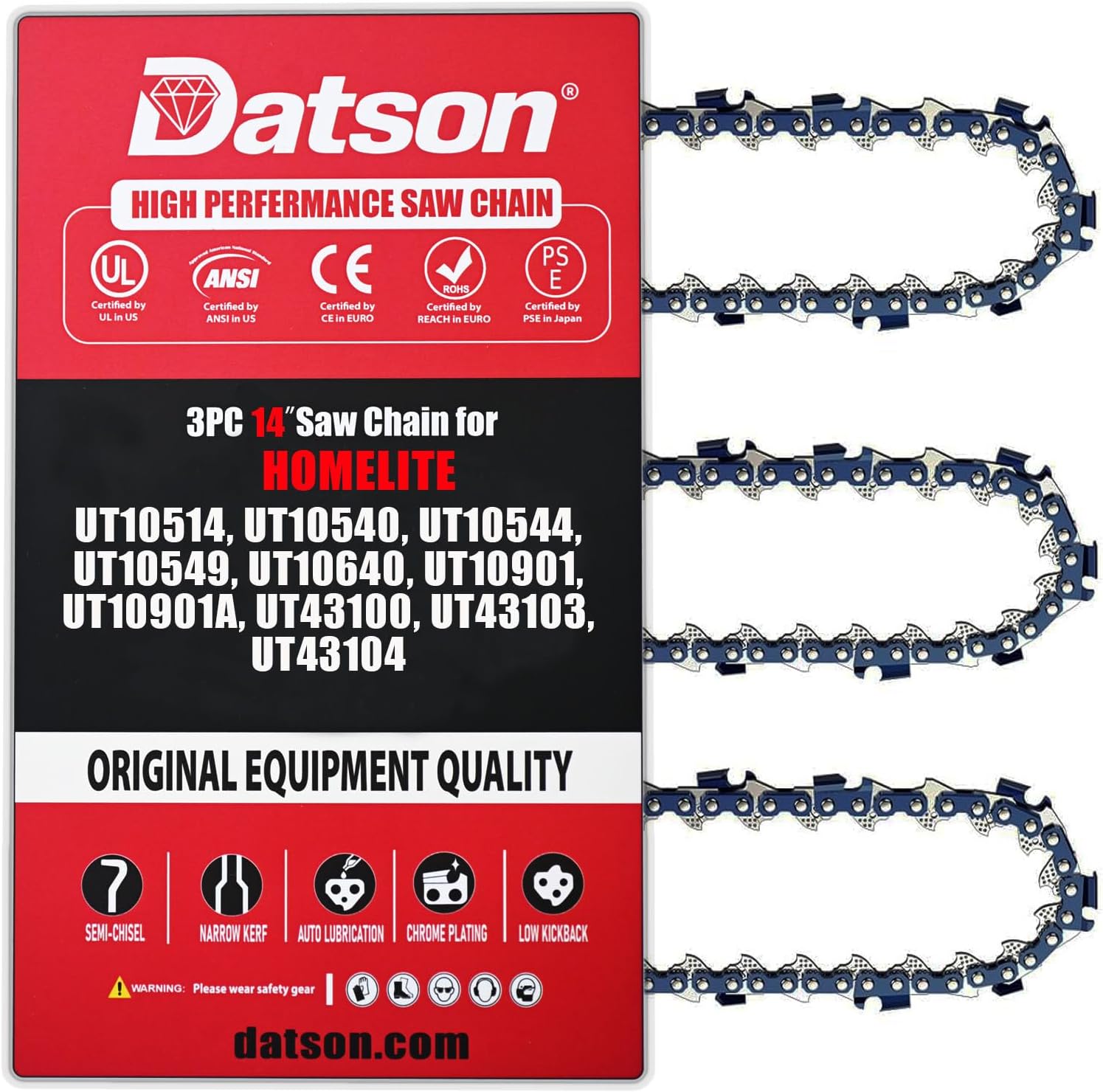 3PC 14" Chainsaw Chain for Homelite UT43104, 14 Inch Replacement Chain for Homelite UT43100 / UT43102 / UT43103 Chainsaw