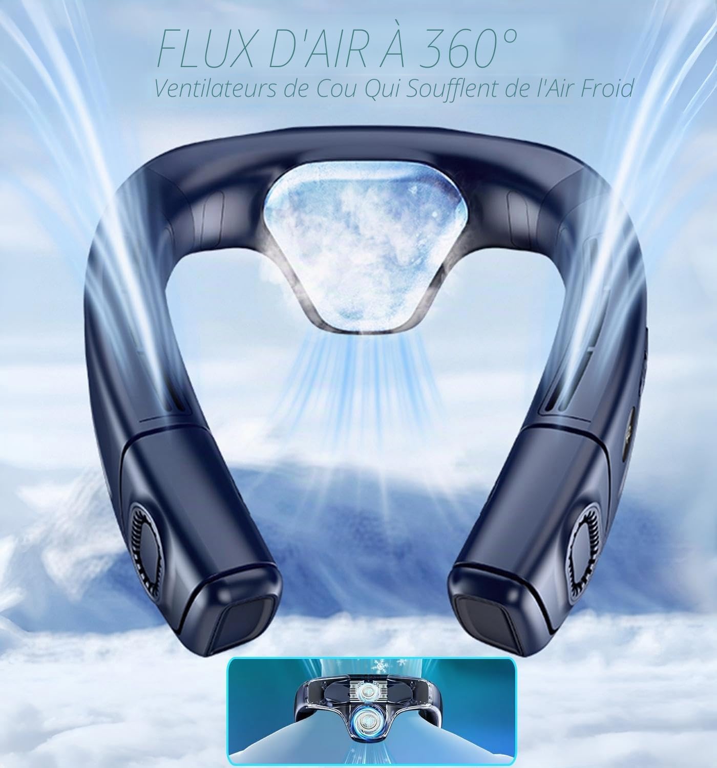 Ventilador de cuello portátil con placa grande de refrigeración, ventilador pequeño aire acondicionado cuello móvil silencioso 6000mAh recargable, 360° refrescante flujo de aire trasero para oficina
